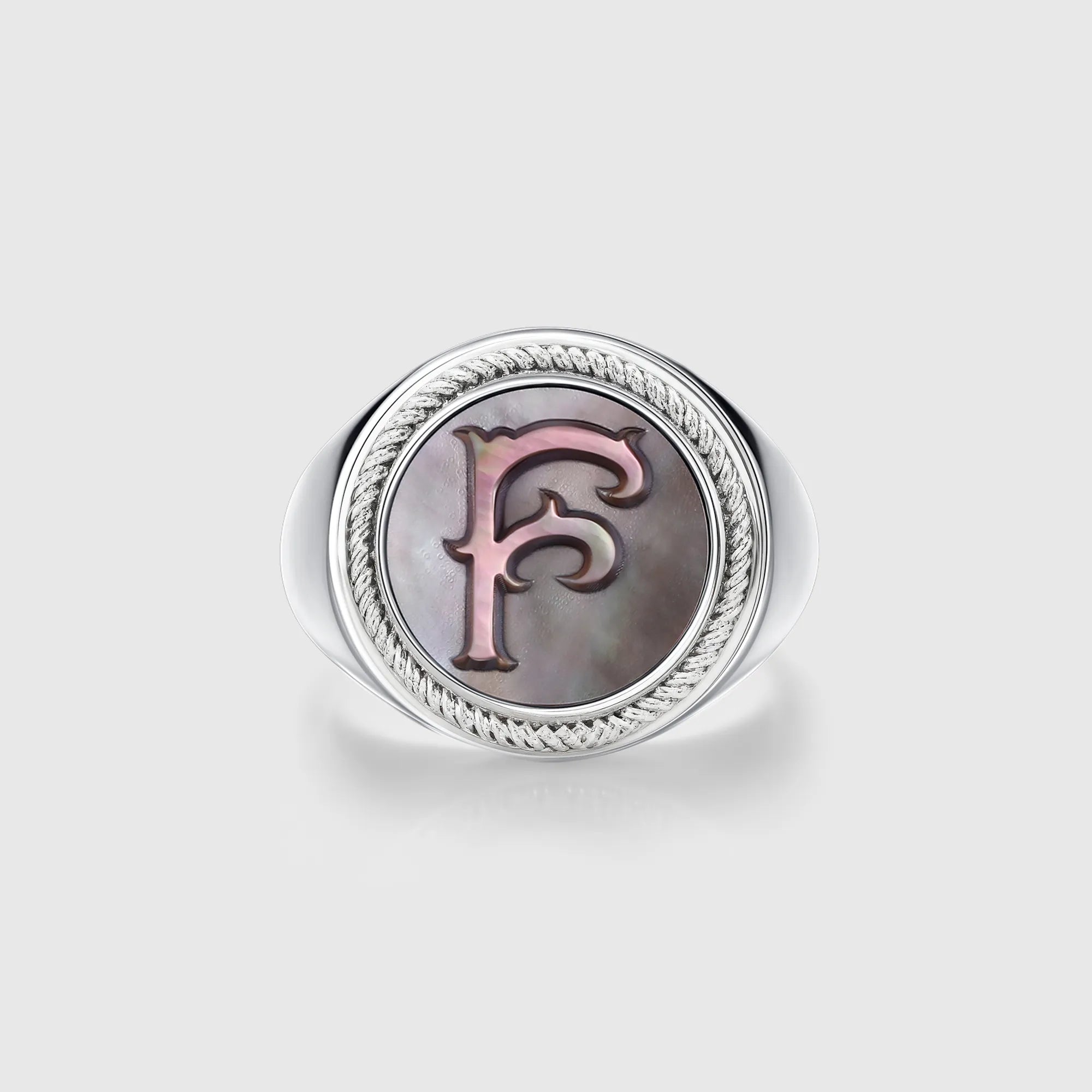 Personalized initial ring jewelry, shown on a 925 sterling silver