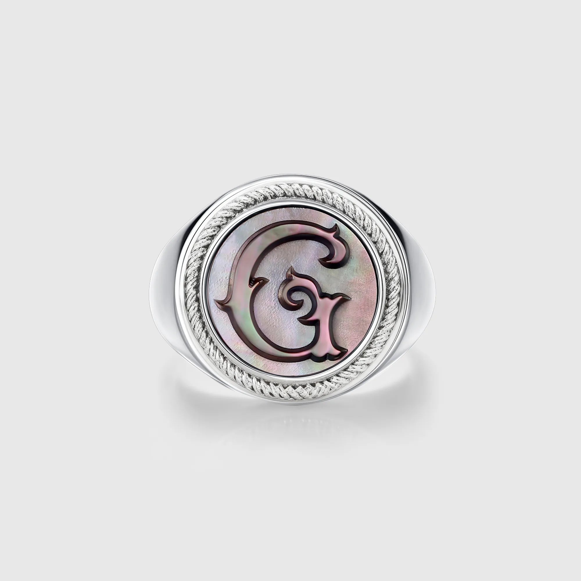 Personalized initial ring jewelry, shown on a 925 sterling silver