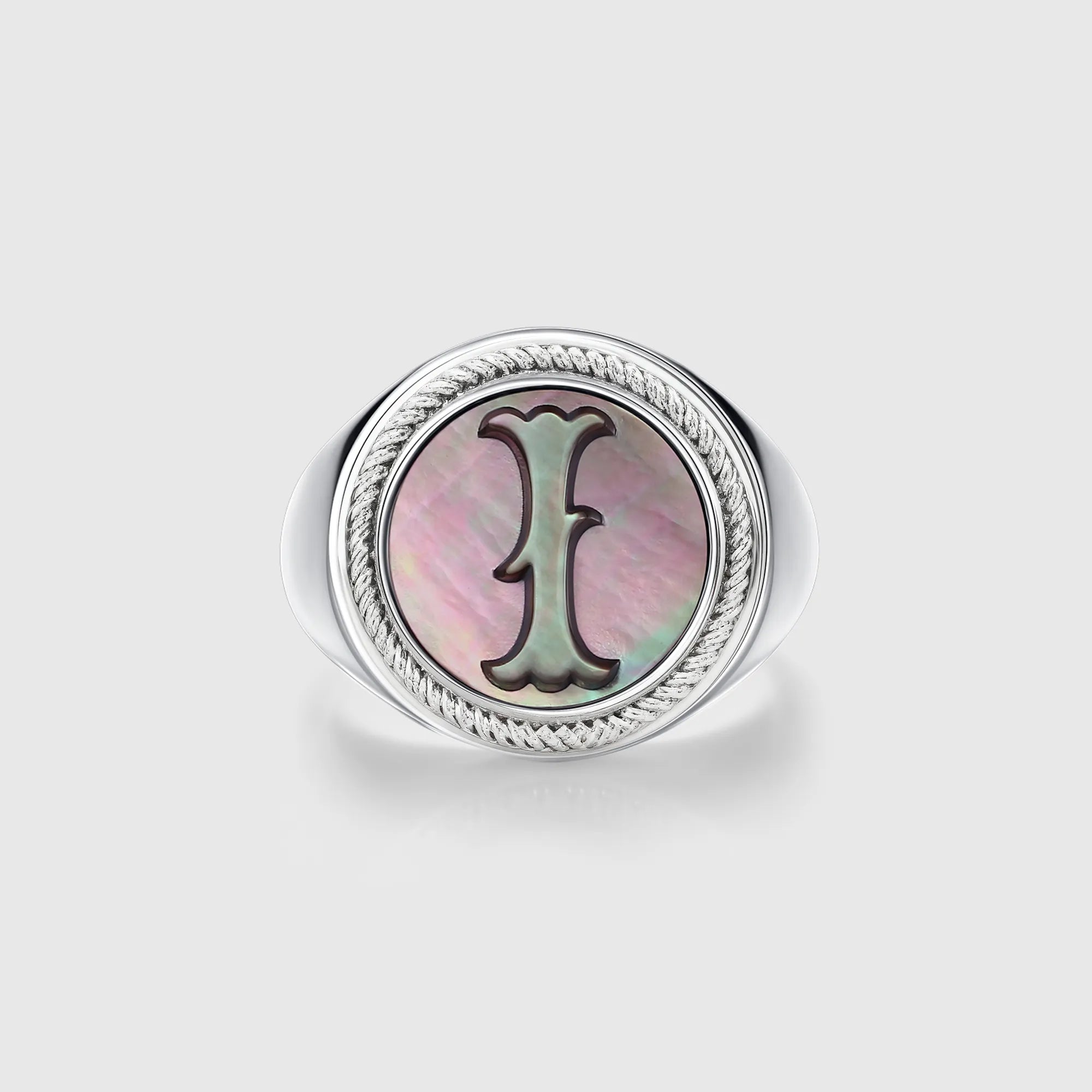 Personalized initial ring jewelry, shown on a 925 sterling silver