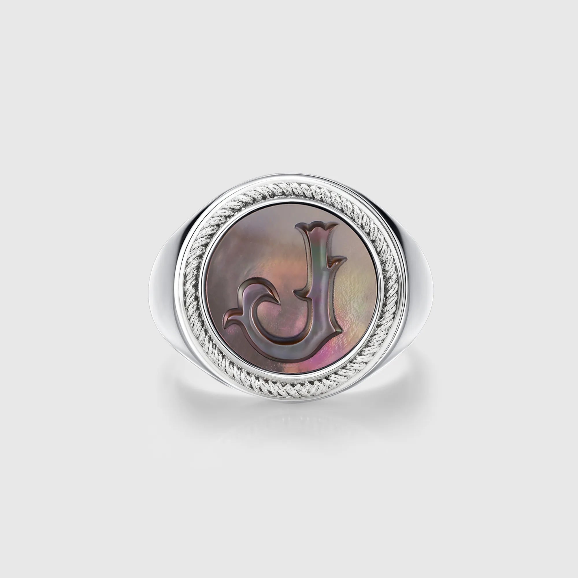 Personalized initial ring jewelry, shown on a 925 sterling silver