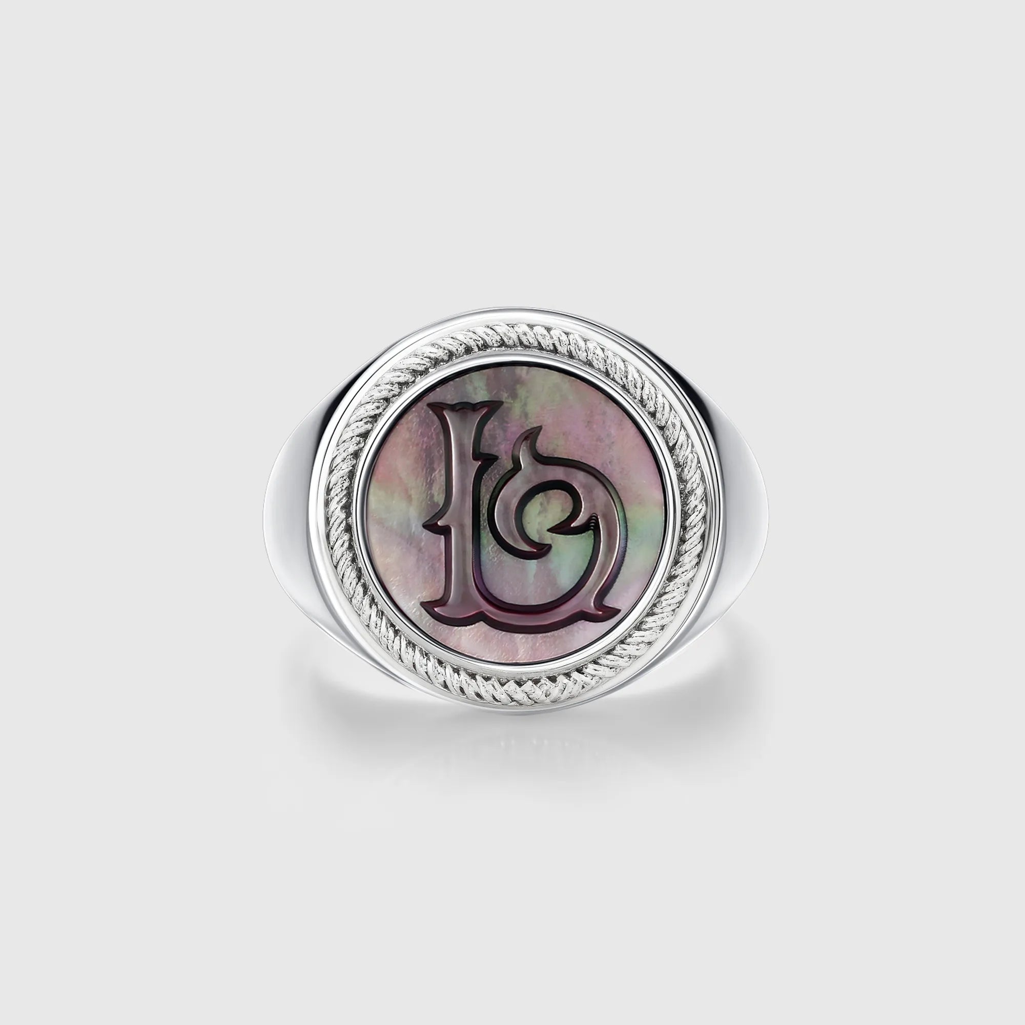 Personalized initial ring jewelry, shown on a 925 sterling silver