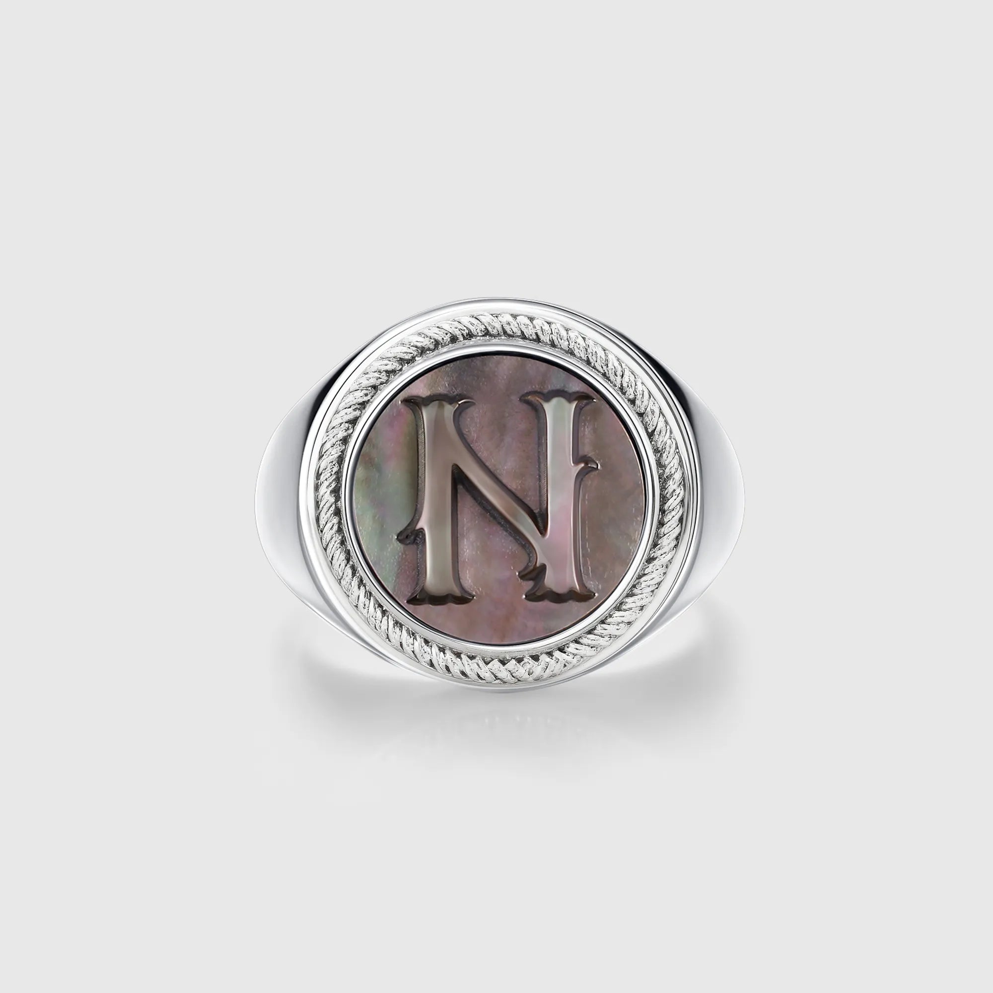 Personalized initial ring jewelry, shown on a 925 sterling silver