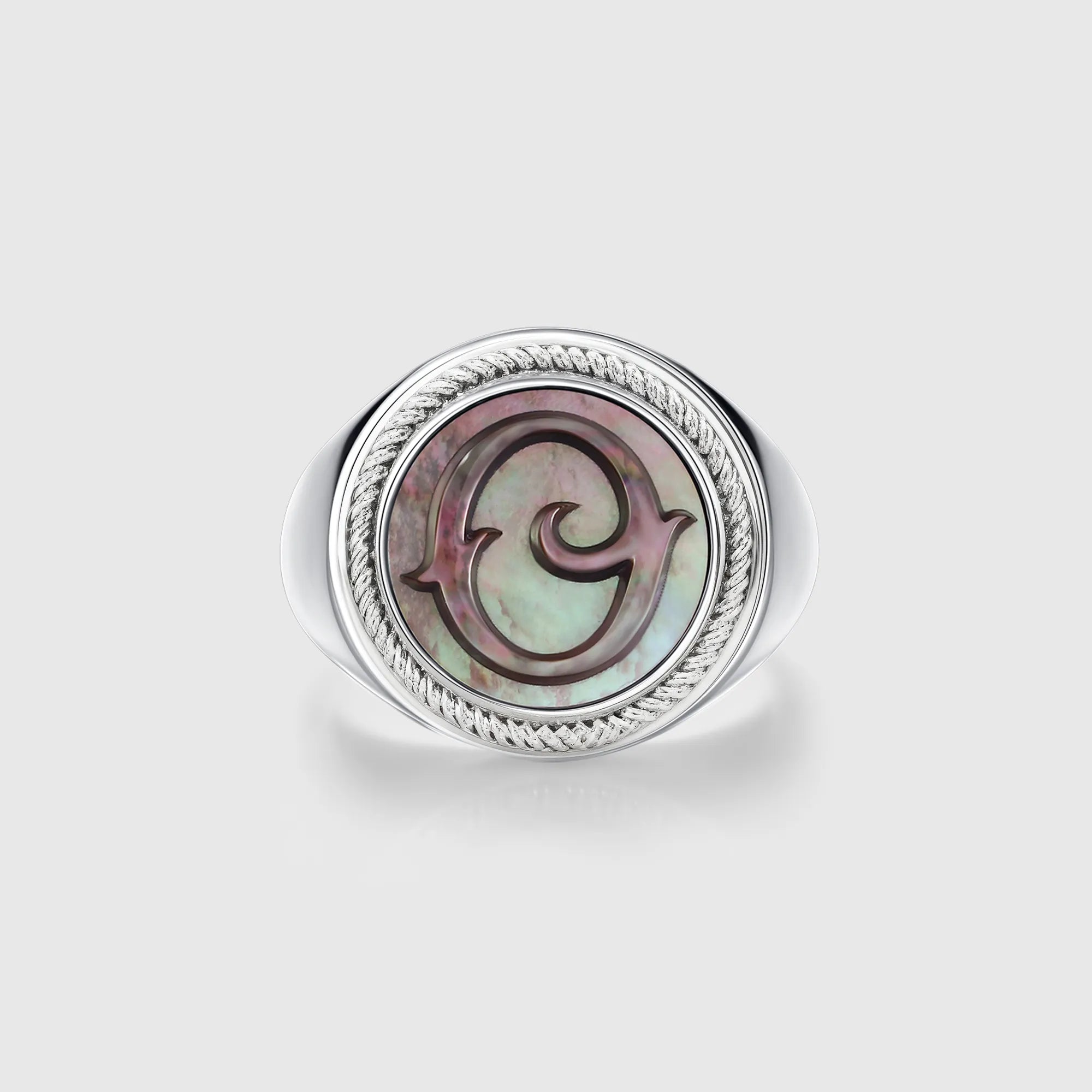 Personalized initial ring jewelry, shown on a 925 sterling silver