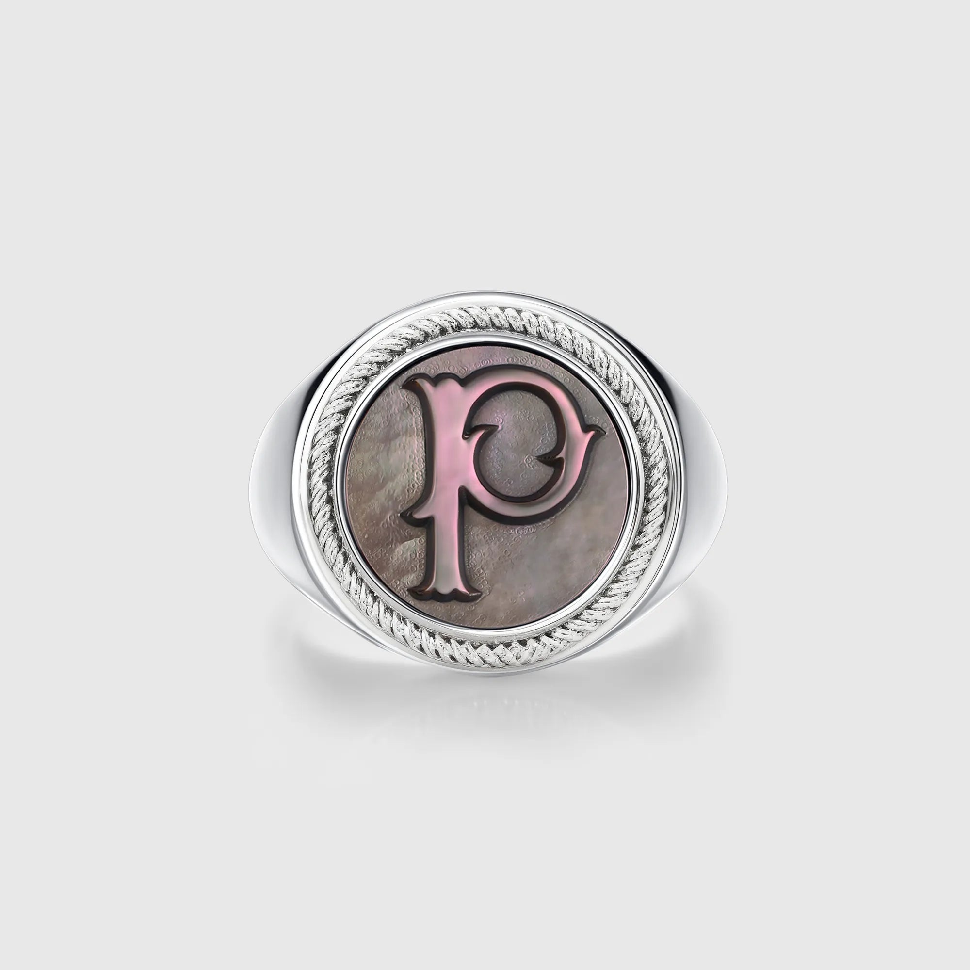 Personalized initial ring jewelry, shown on a 925 sterling silver