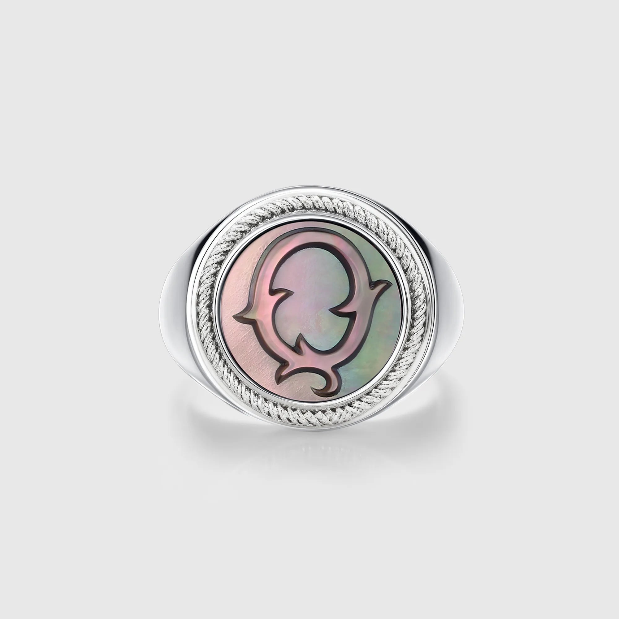 Personalized initial ring jewelry, shown on a 925 sterling silver