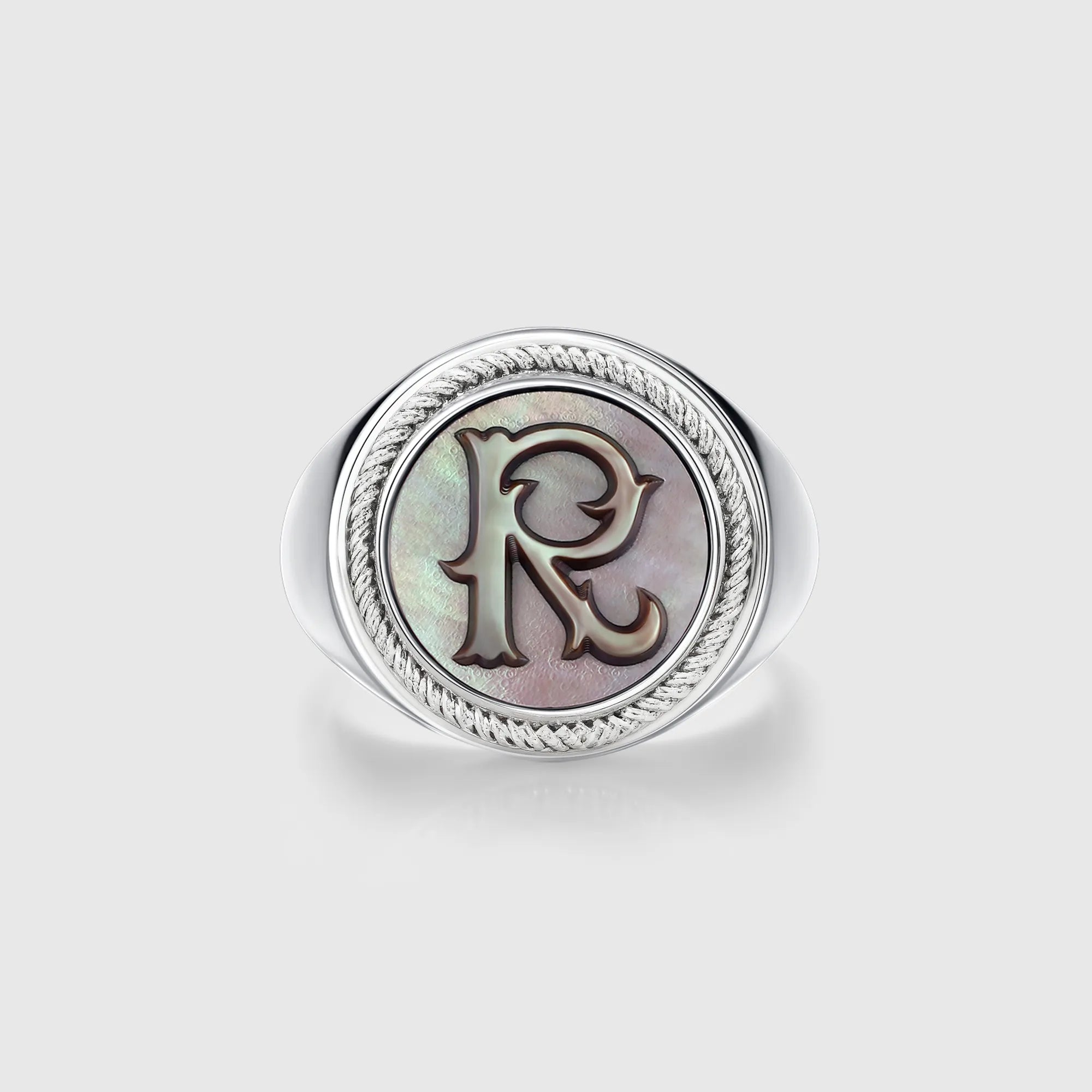 Personalized initial ring jewelry, shown on a 925 sterling silver