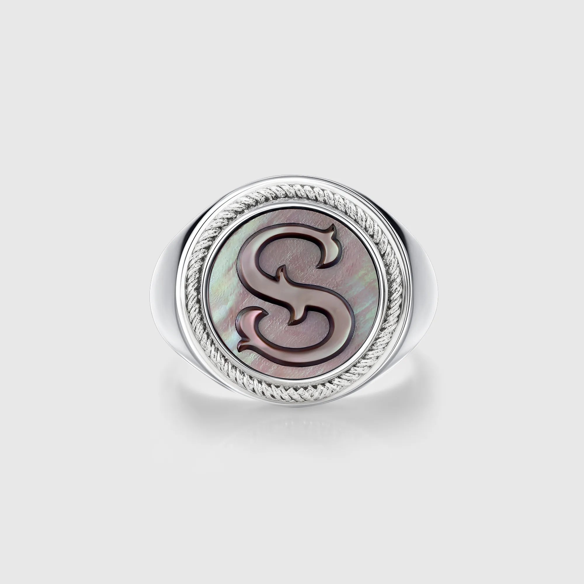 Personalized initial ring jewelry, shown on a 925 sterling silver