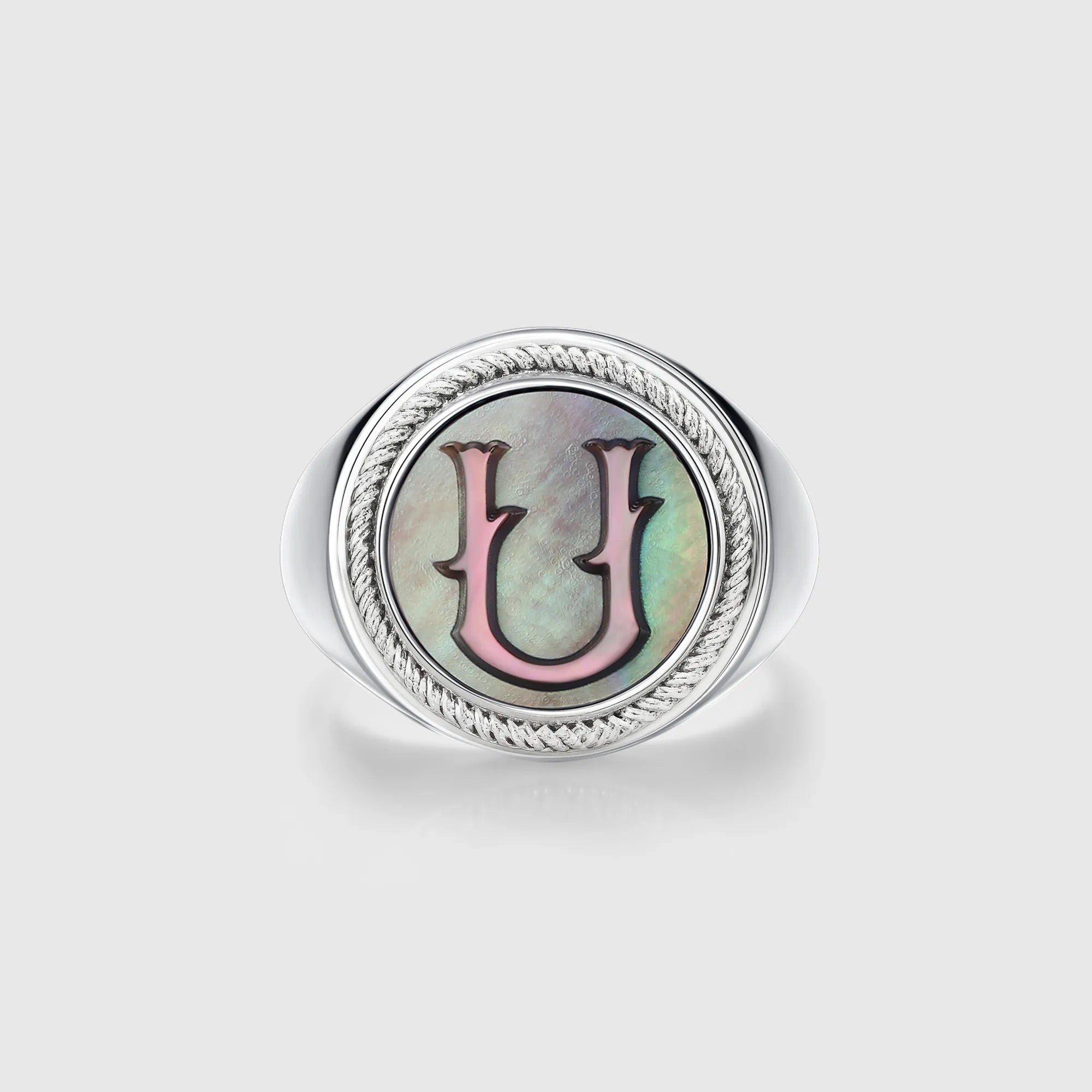 Personalized initial ring jewelry, shown on a 925 sterling silver