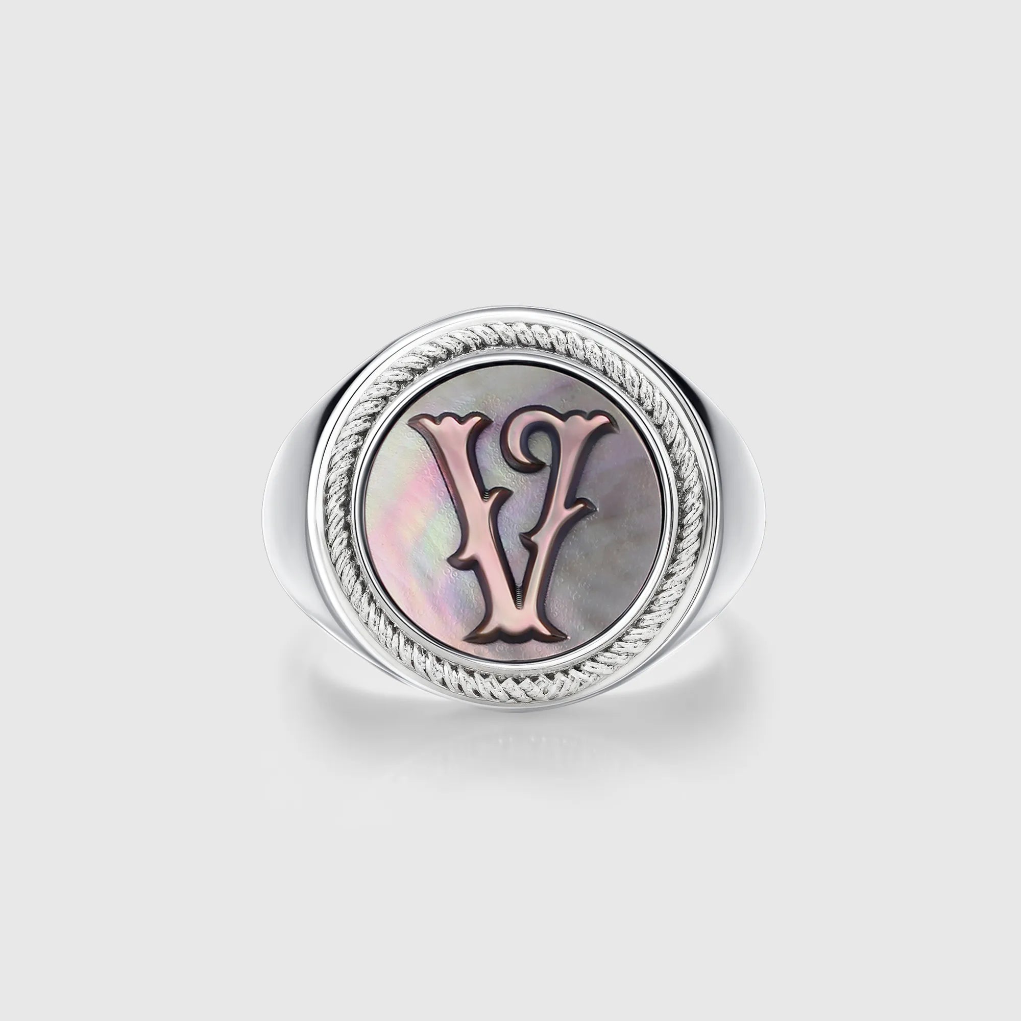 Personalized initial ring jewelry, shown on a 925 sterling silver