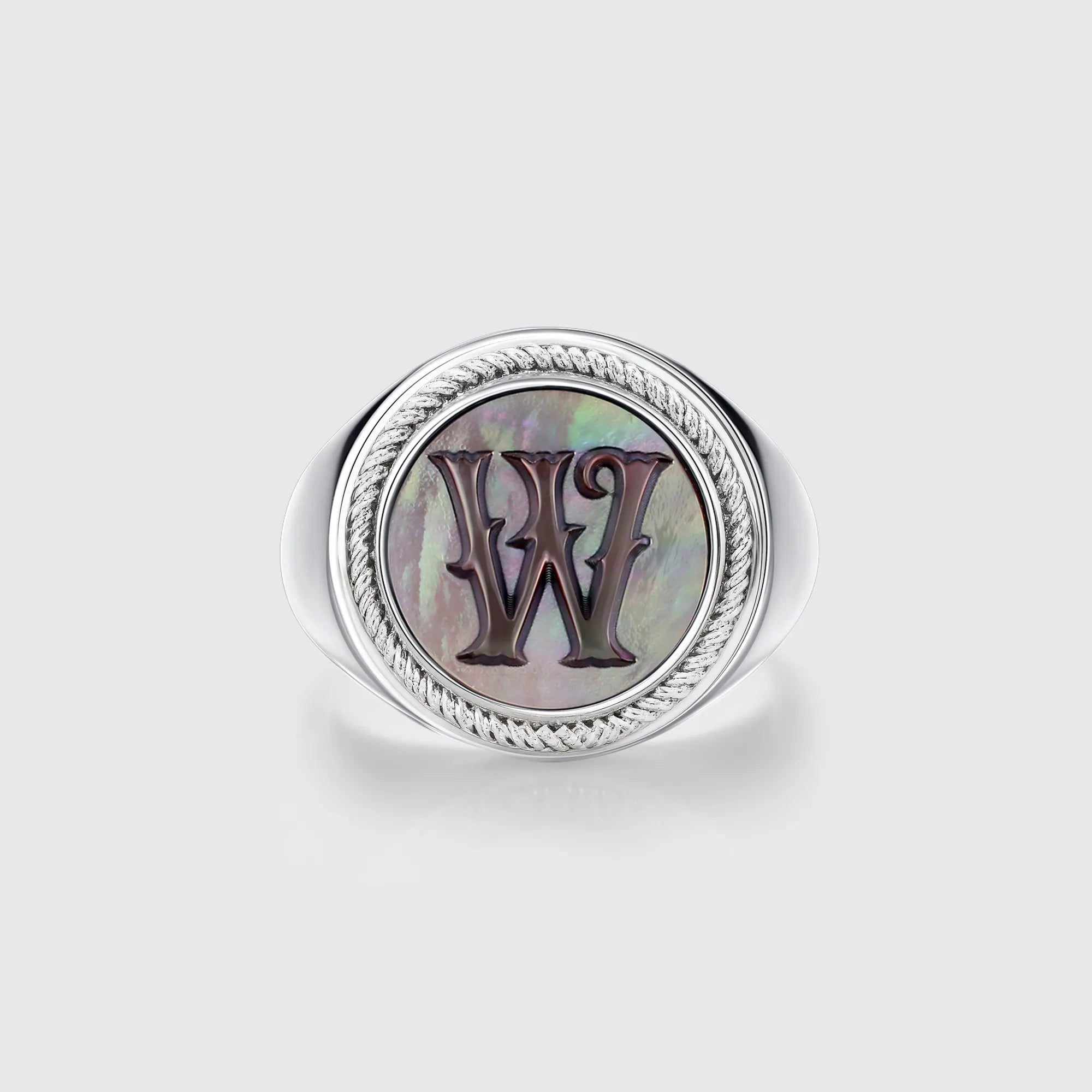 Personalized initial ring jewelry, shown on a 925 sterling silver