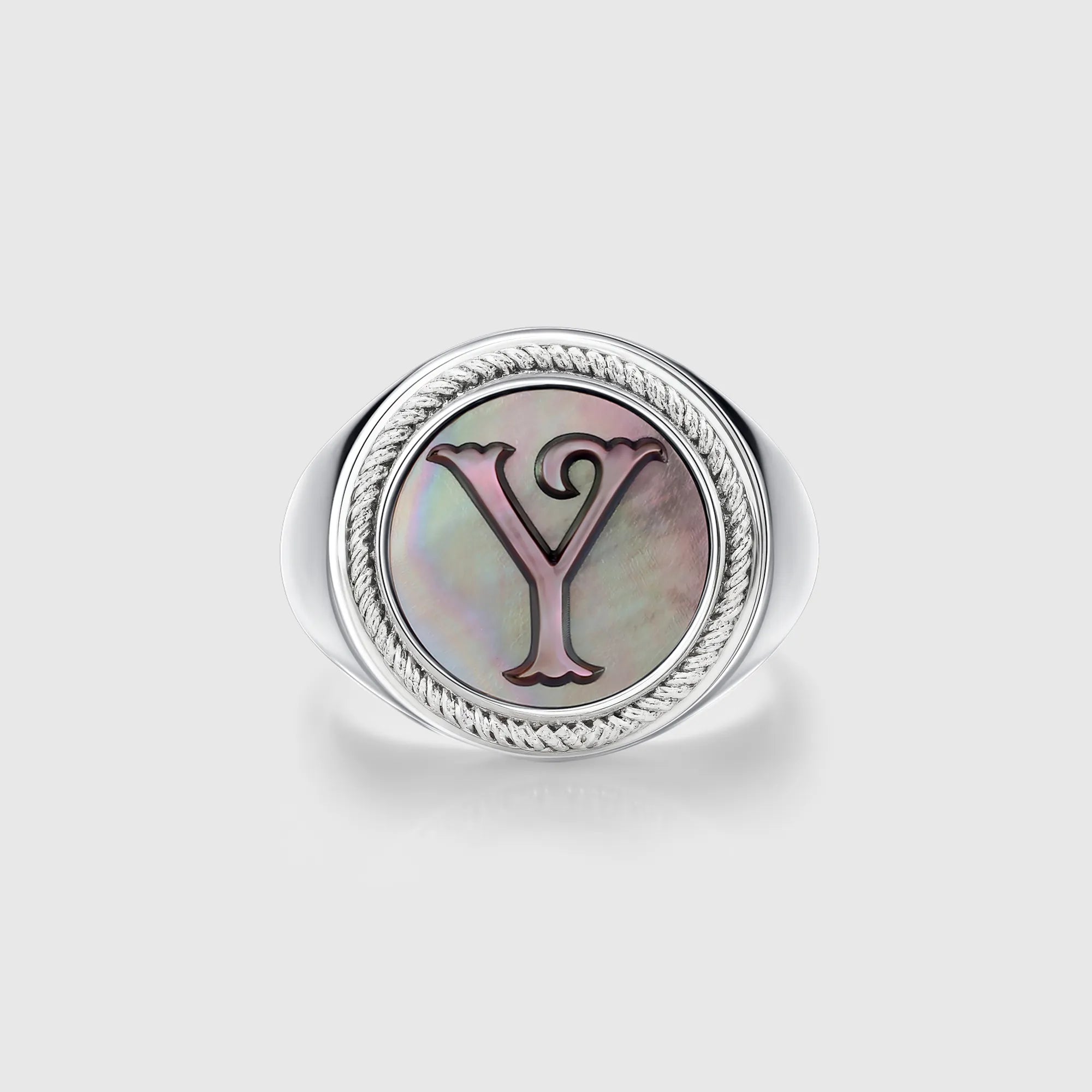 Personalized initial ring jewelry, shown on a 925 sterling silver
