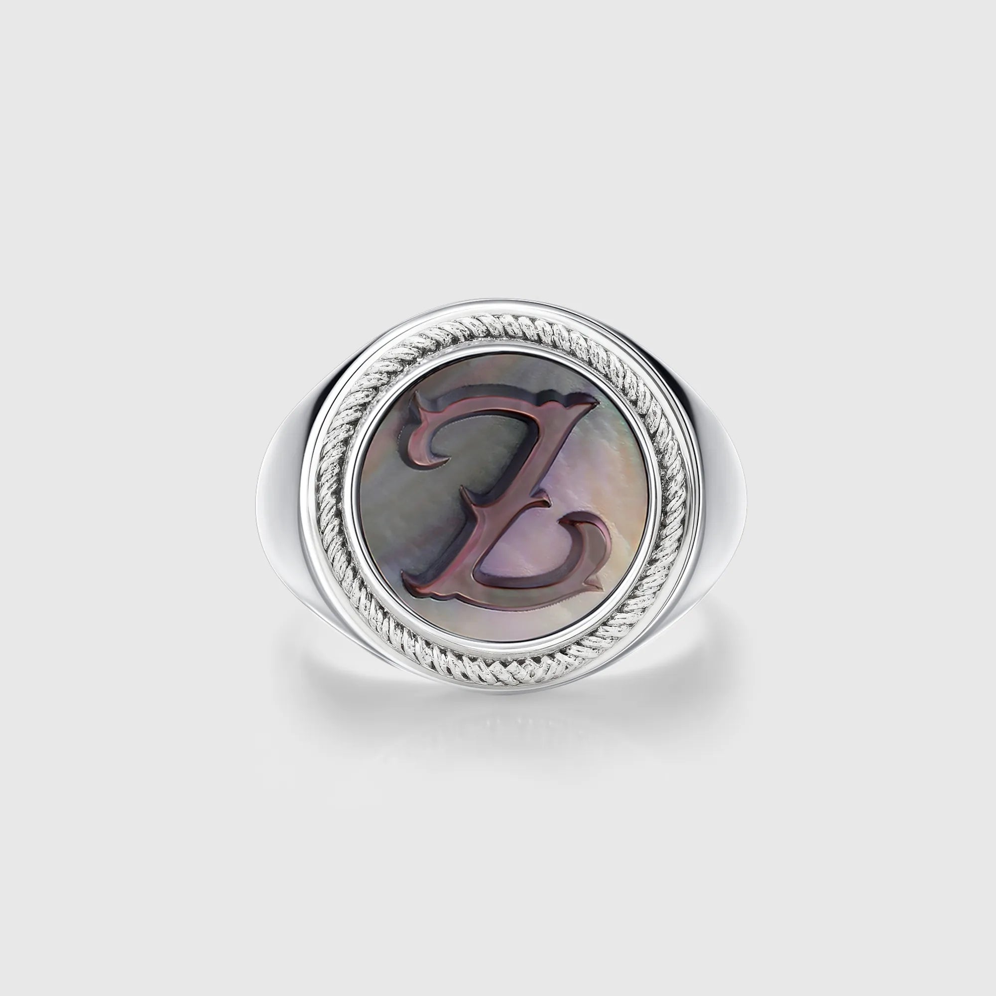 Personalized initial ring jewelry, shown on a 925 sterling silver