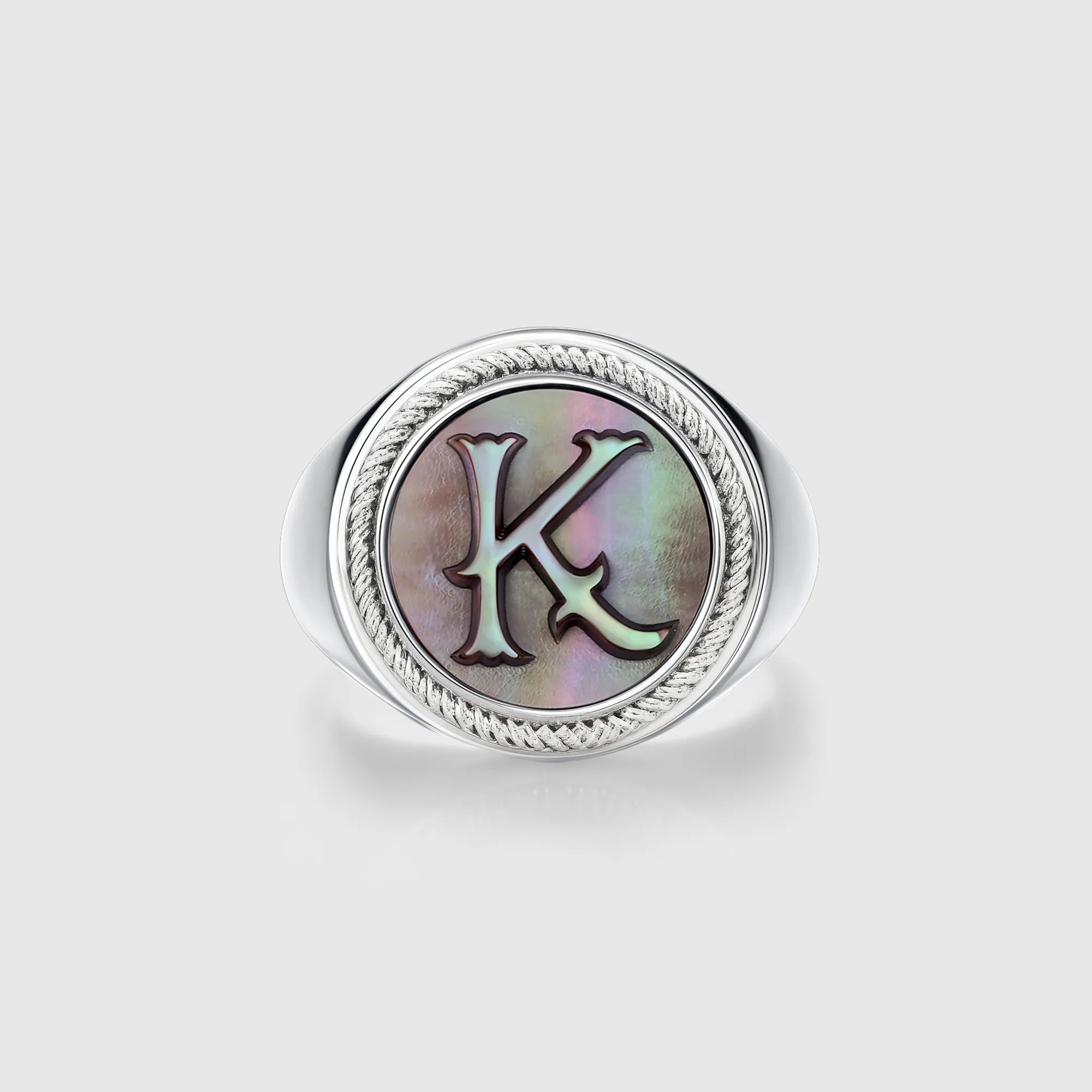 Personalized initial ring jewelry, shown on a 925 sterling silver