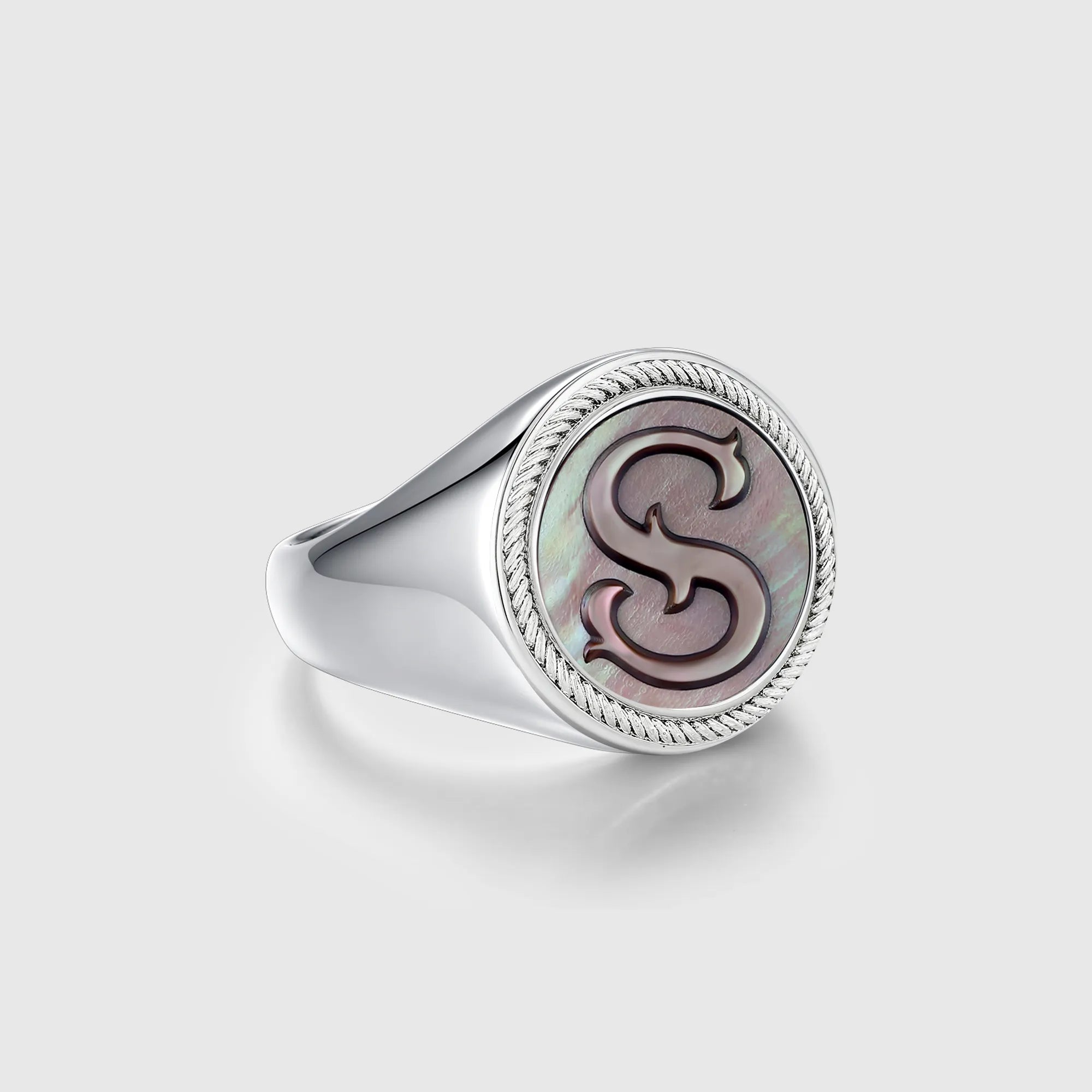 Personalized initial ring jewelry, shown on a 925 sterling silver