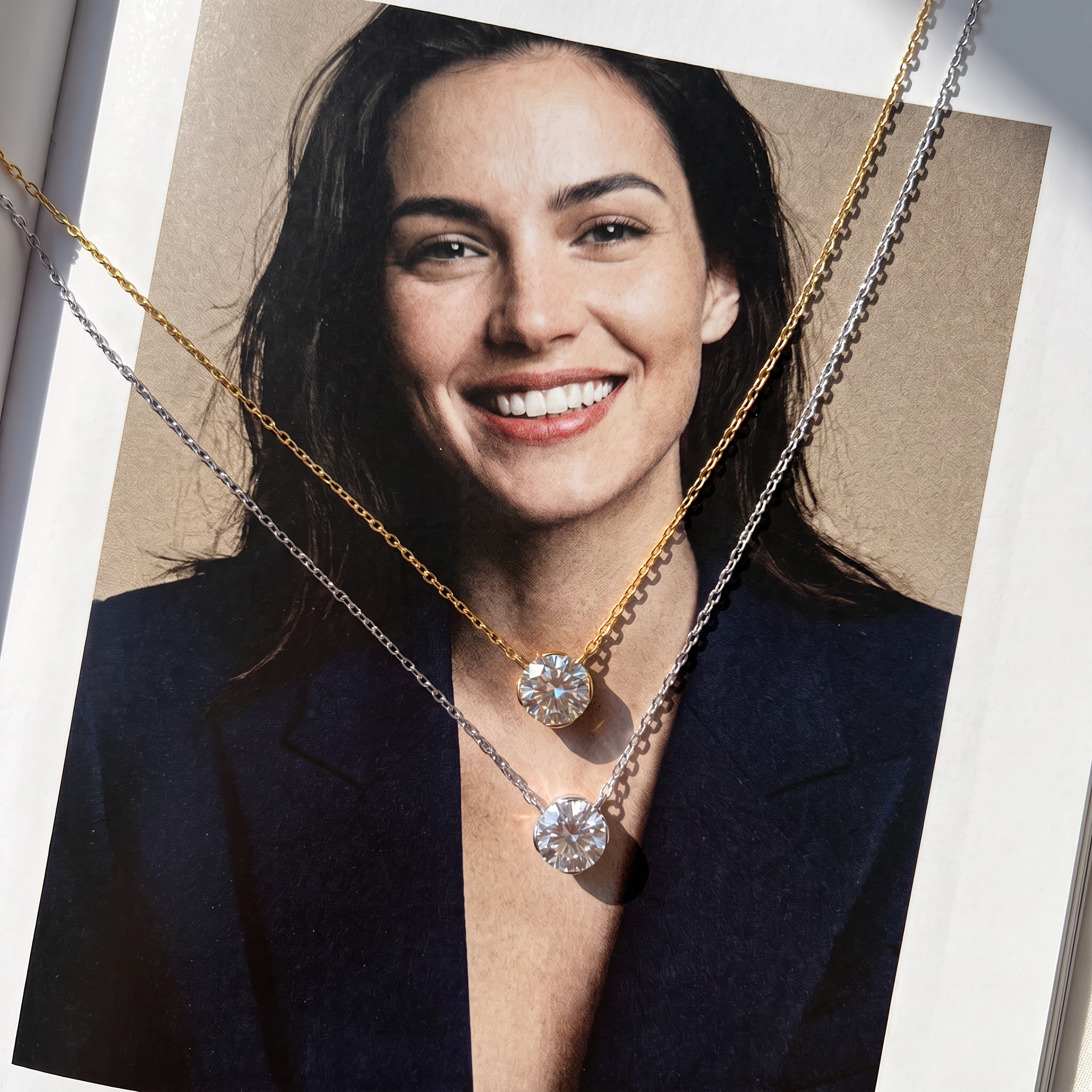 Round Lab Diamond Four-Part Semi-Bezel Necklace