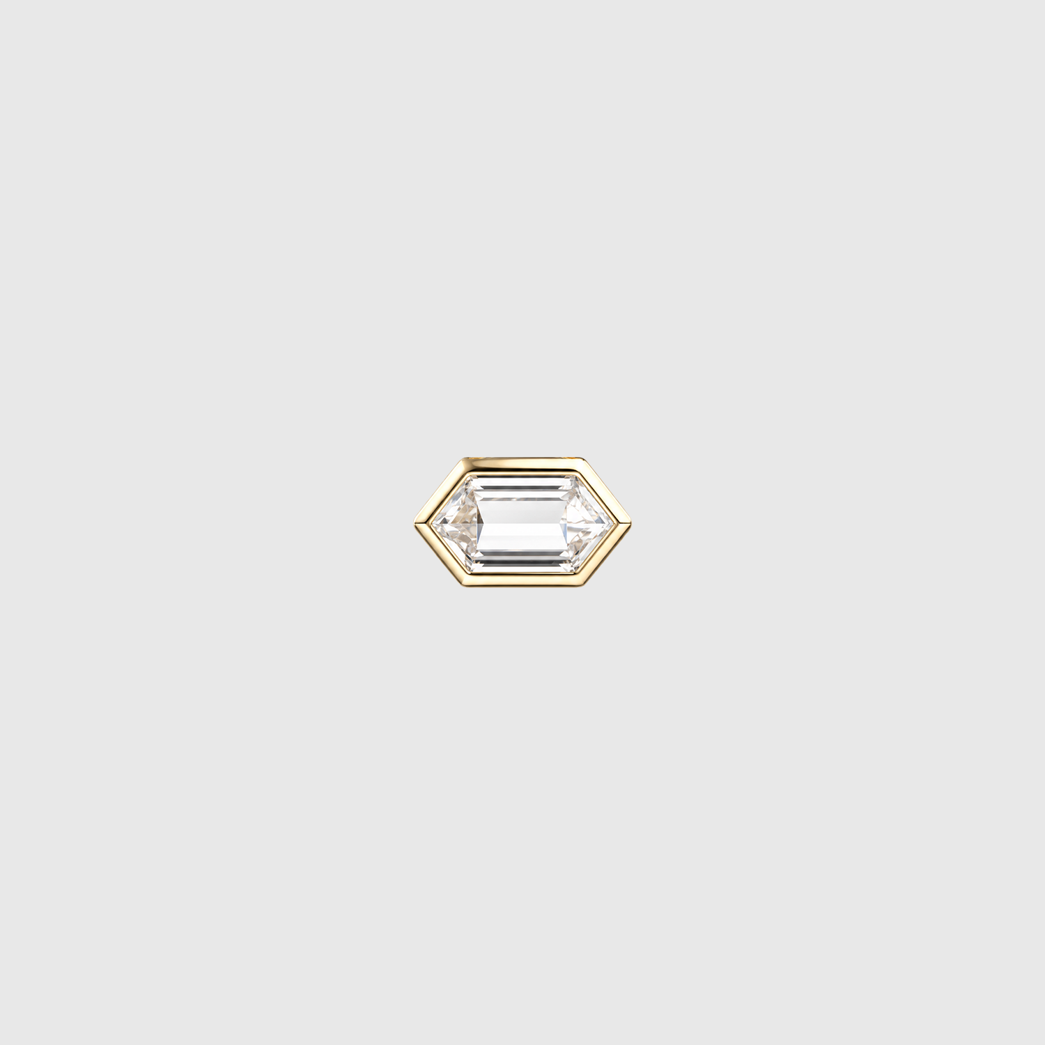 Front view of an elongated hexagon-cut diamond pendant in yellow gold with a full bezel setting.