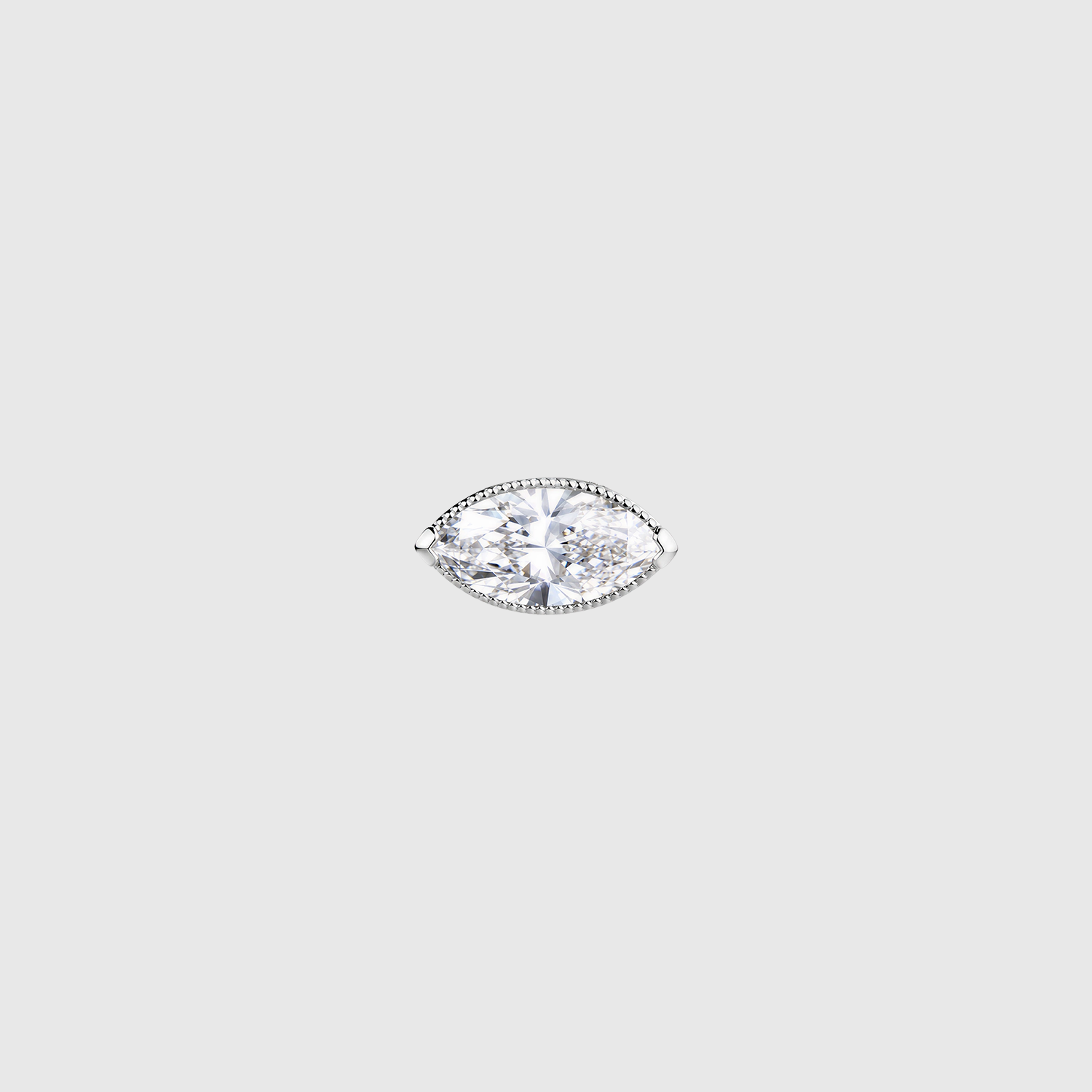Front view of a marquise-cut diamond pendant in white gold with a vintage milgrain bezel setting.