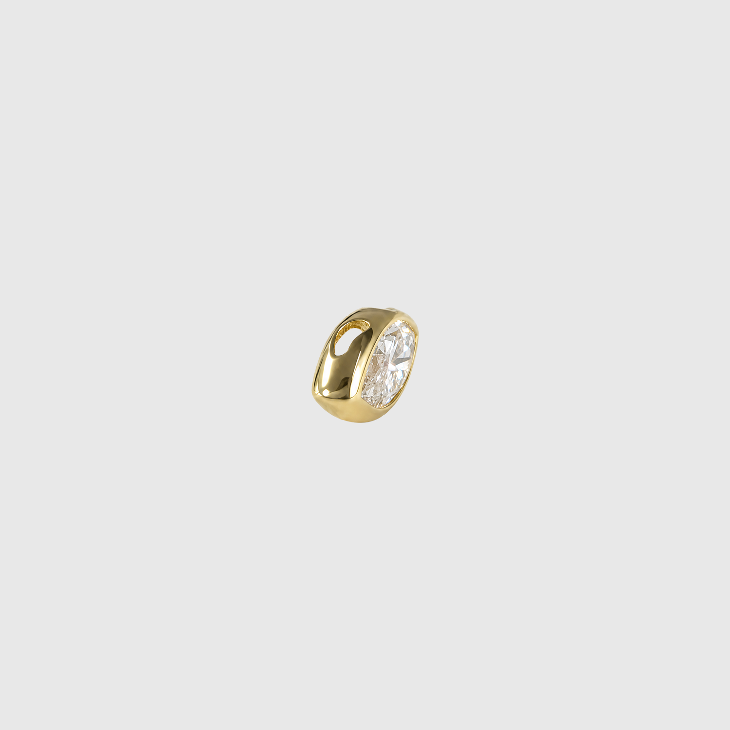 Yellow gold east-west marquise diamond pendant side view.