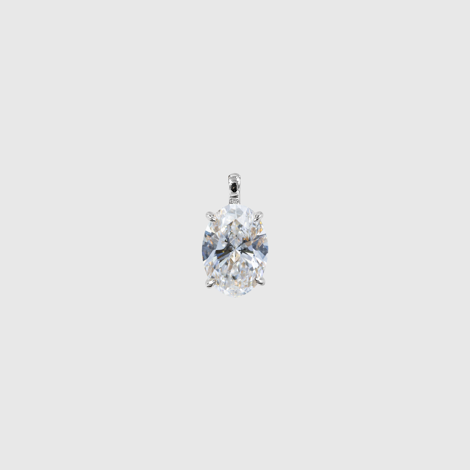 White gold oval diamond pendant front view.
