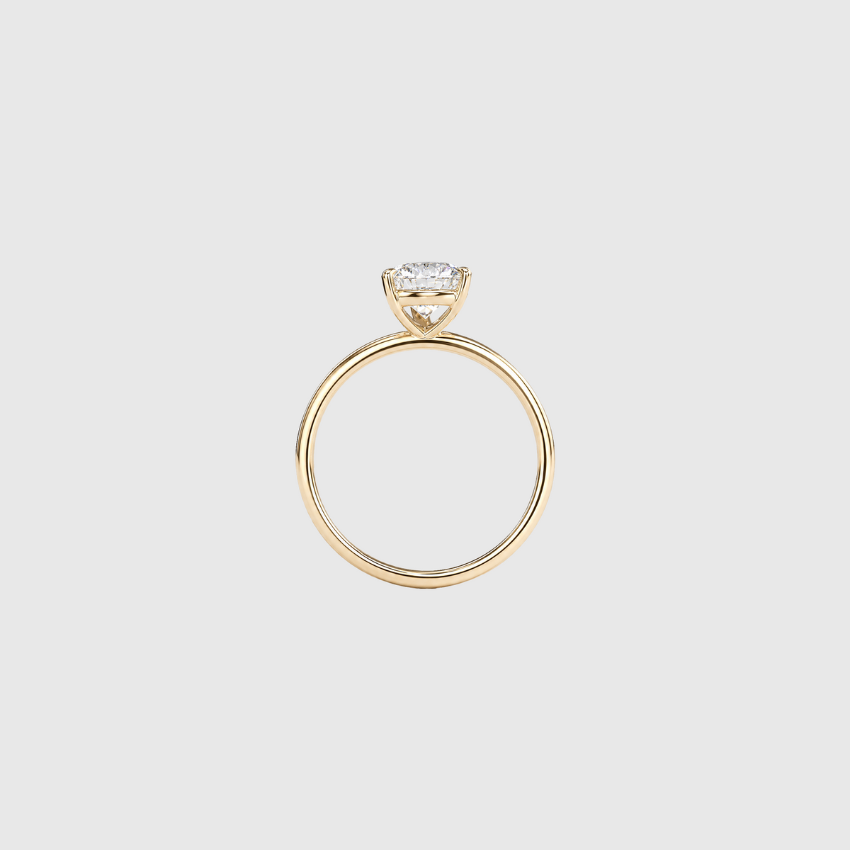 Pear-shaped lab-grown diamond solitaire engagement ring in yellow gold, back view.