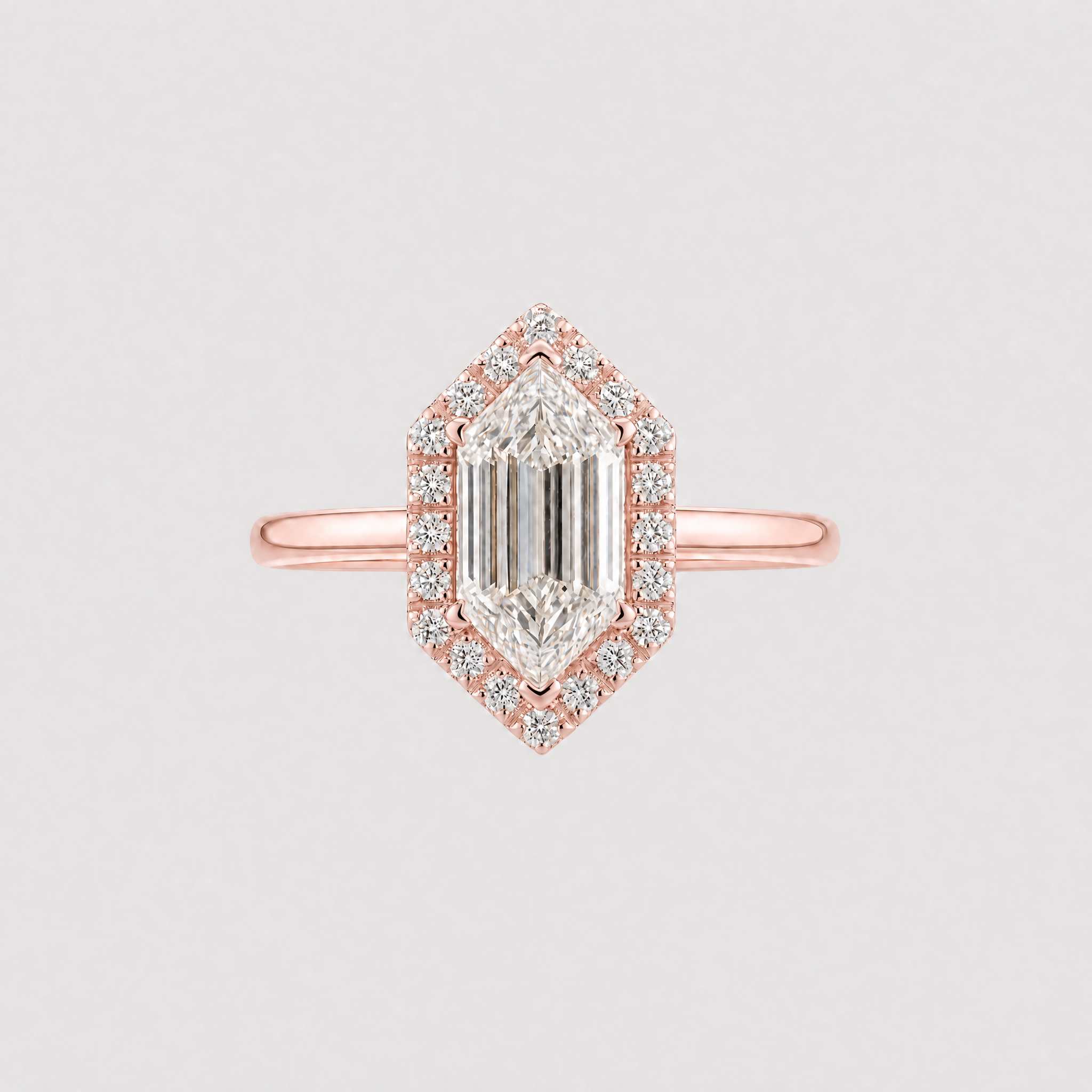 Elongated Hexagon Shape Halo lab Diamond Ring