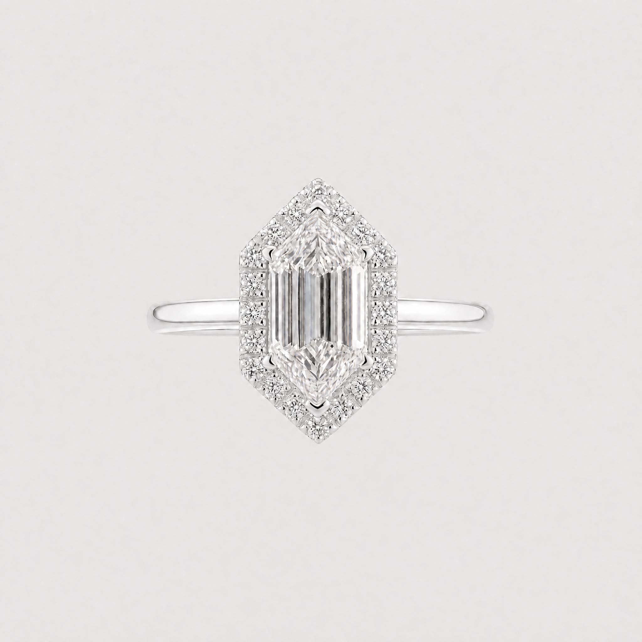 Elongated Hexagon Shape Halo lab Diamond Ring