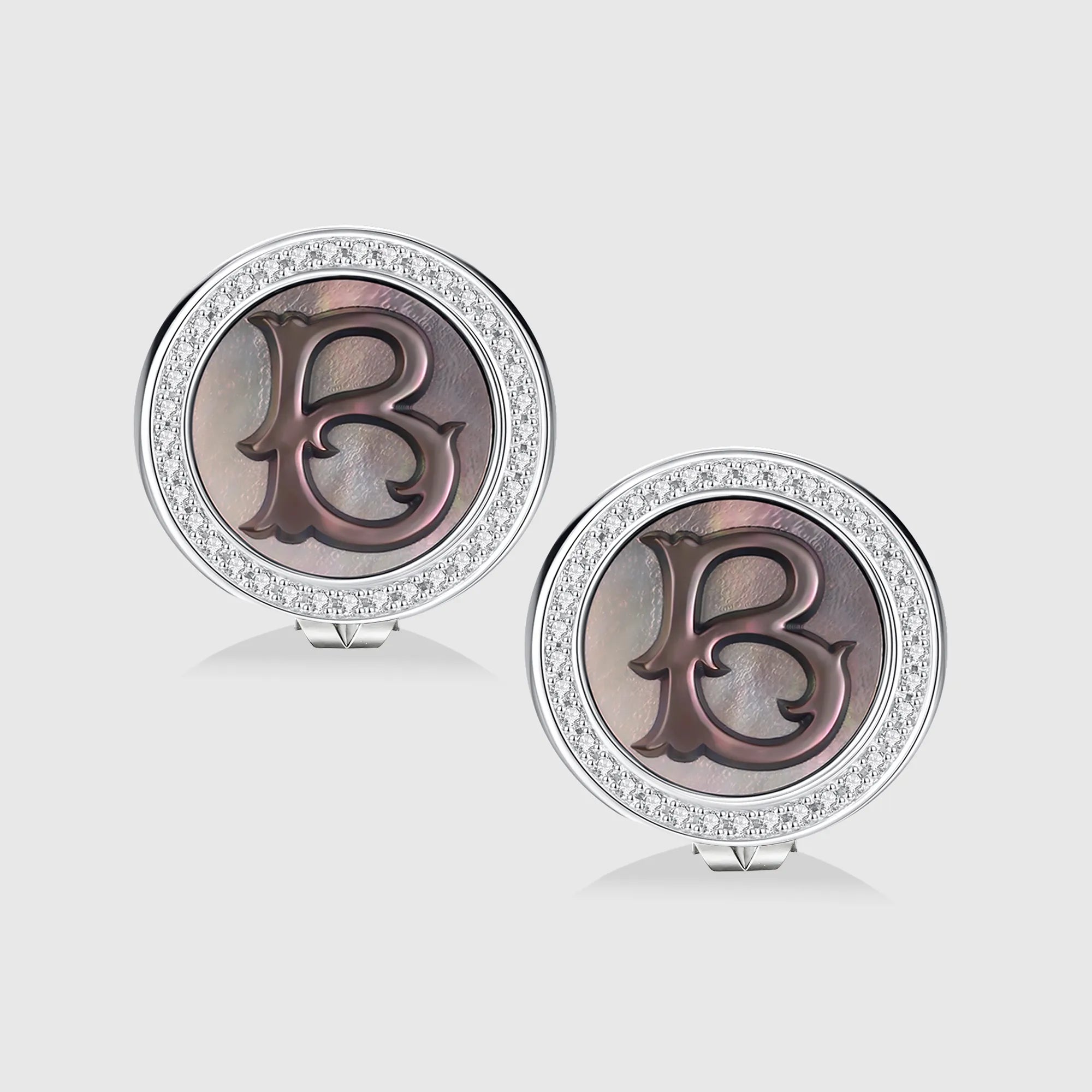 Initial B Stud Earring – Silver & Mother of Pearl