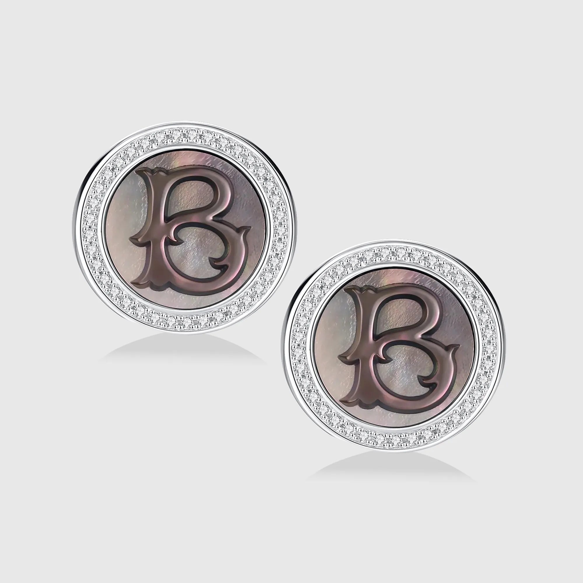 Initial B Stud Earring – Silver & Mother of Pearl