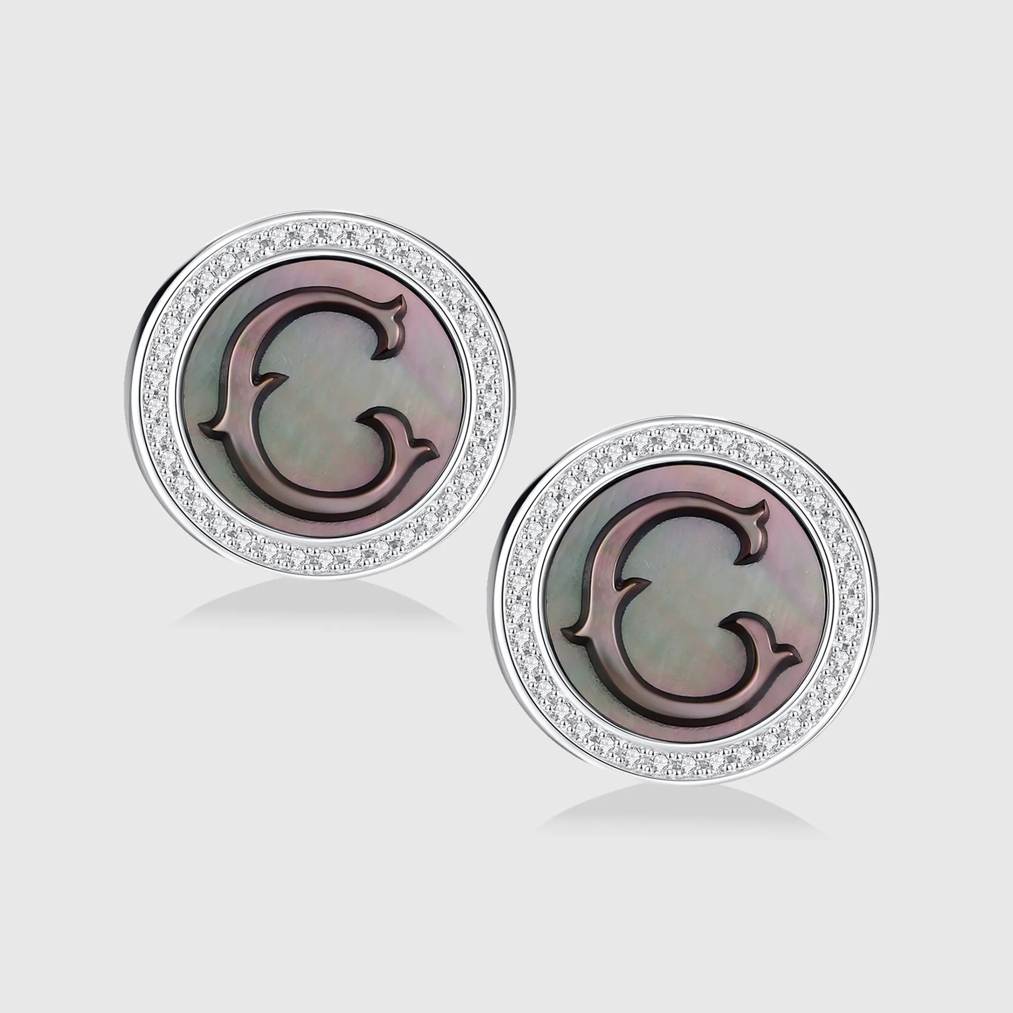 Initial C Stud Earring – Silver & Mother of Pearl