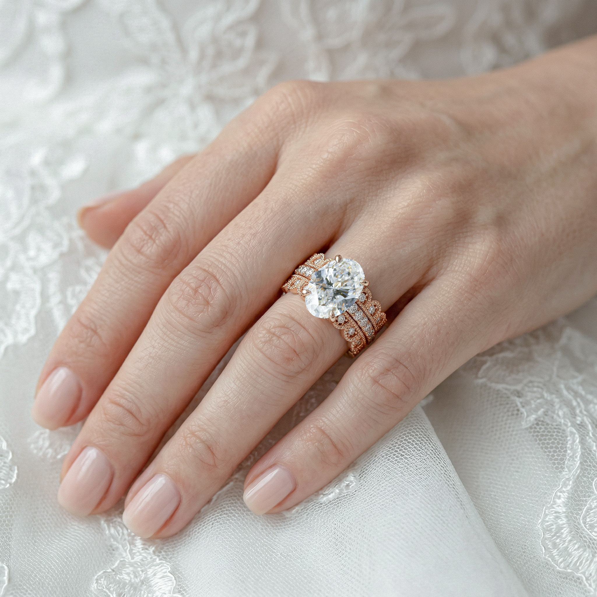 Oval Cut Lab Diamond Bridal Set 3 PCs