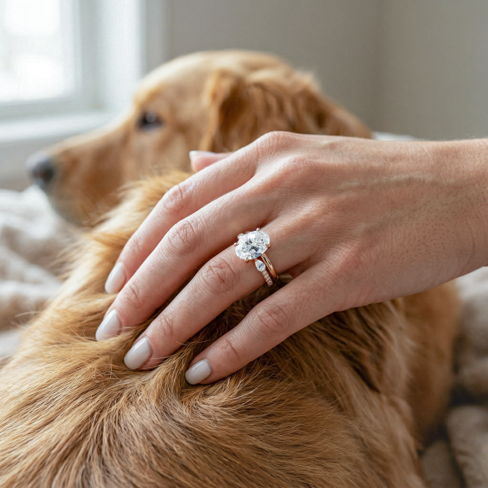 Oval Cut  Classic Gold Band Bridal Set with Lab Diamond
