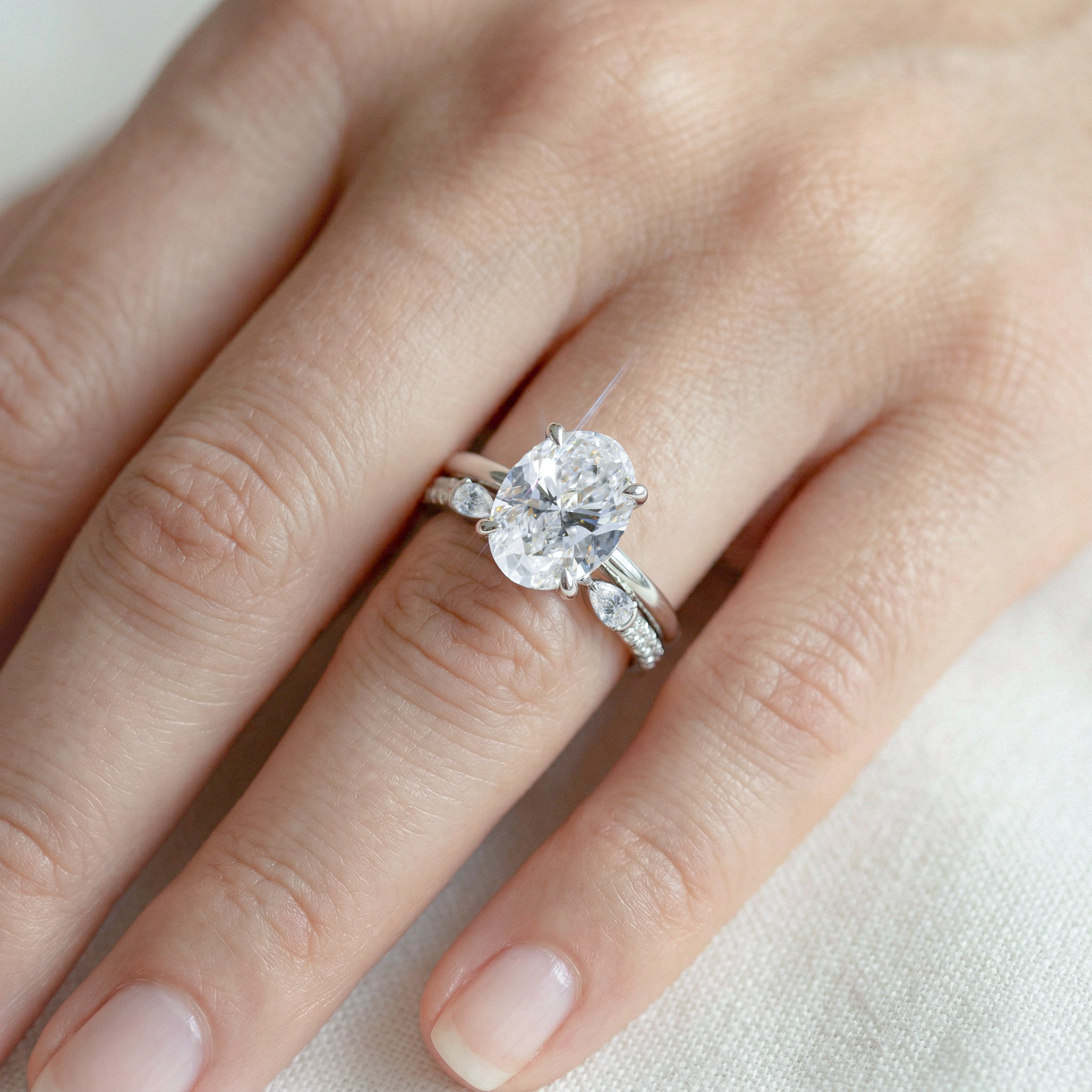 Oval Cut  Classic Gold Band Bridal Set with Lab Diamond