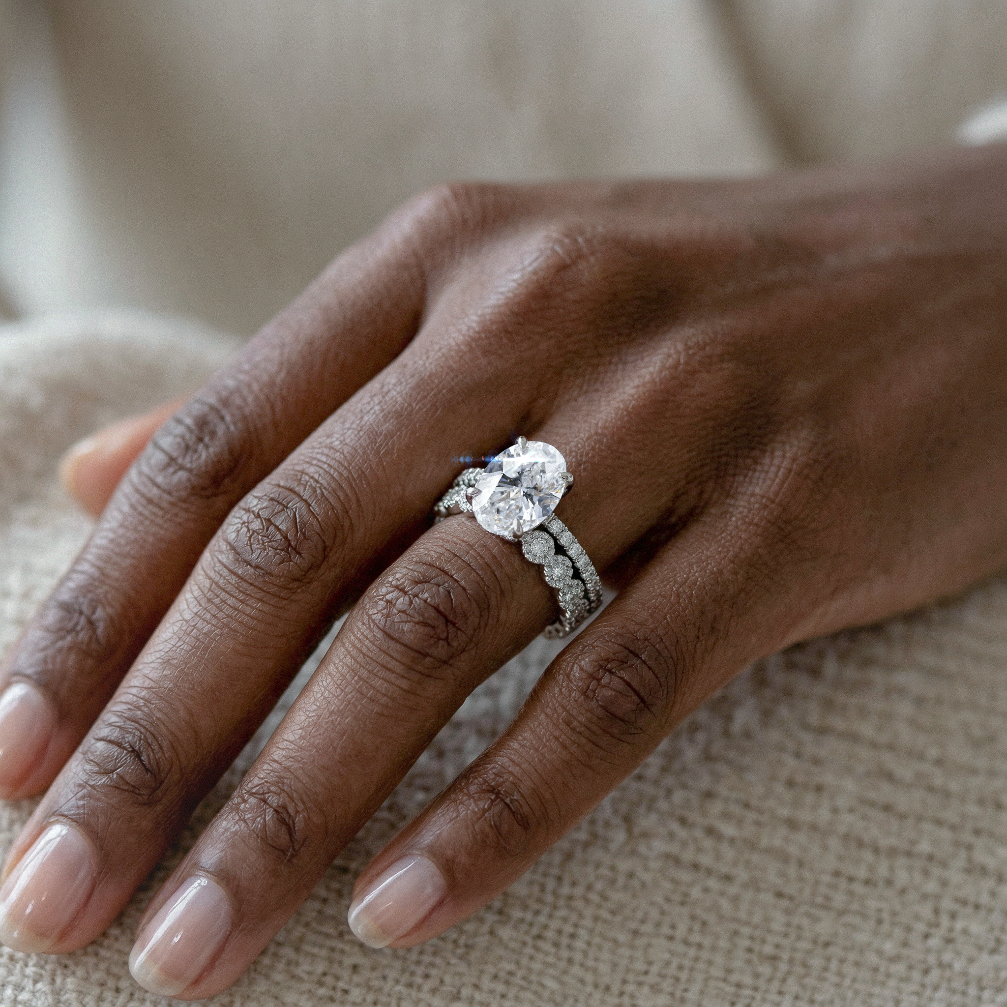 Oval Cut Radiant Diamond Ring with pavé 2PCs