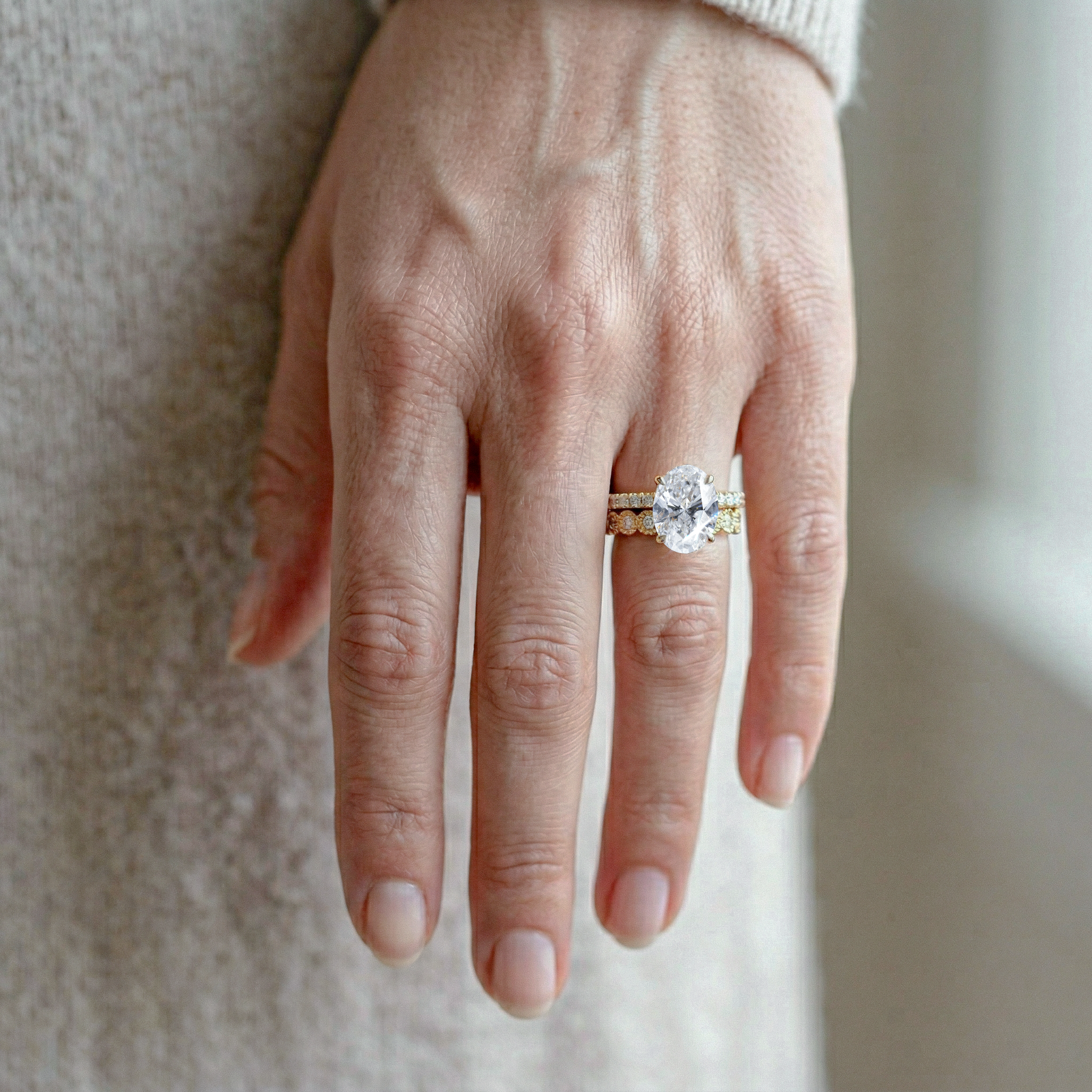 Oval Cut Radiant Diamond Ring with pavé 2PCs