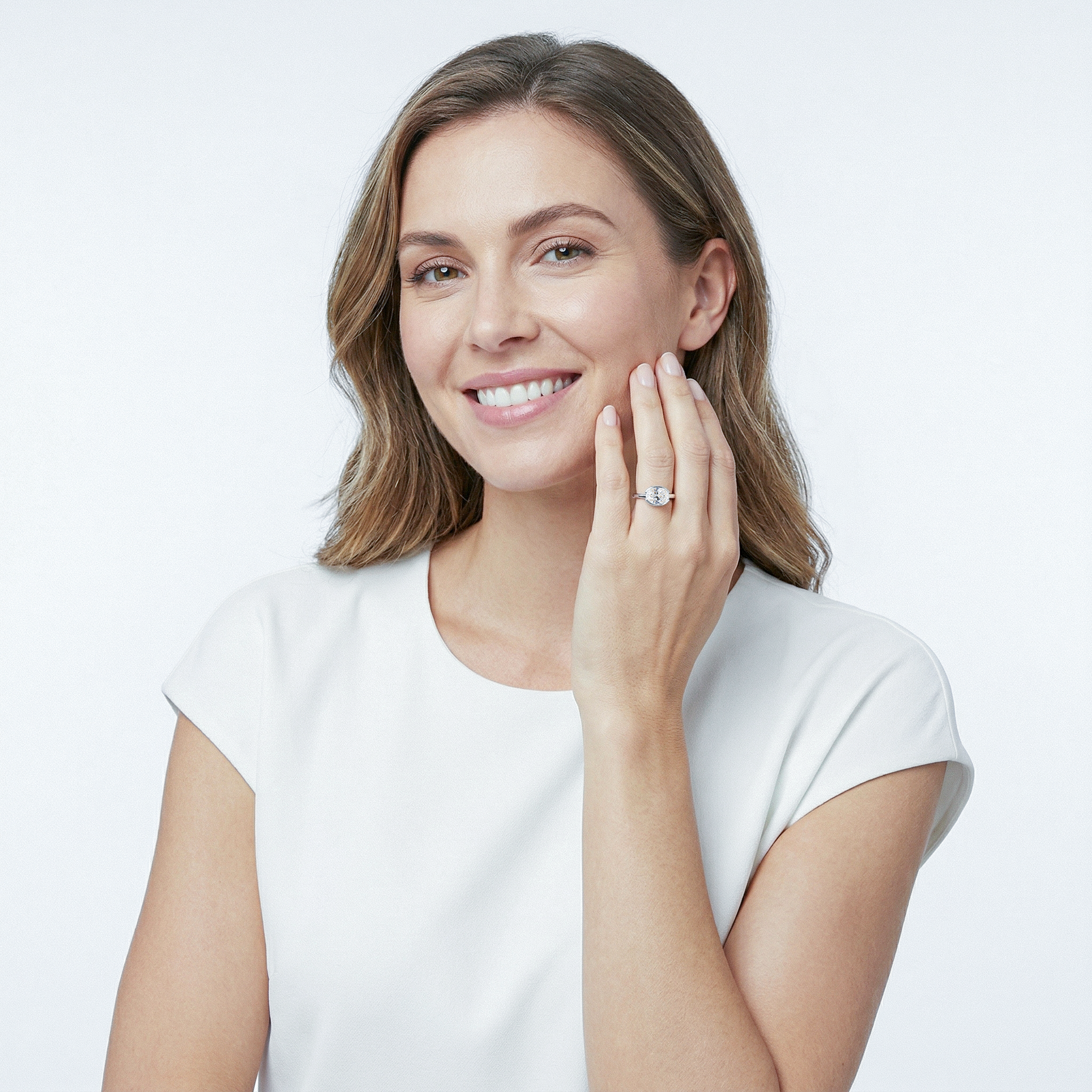 West-East Bezel Oval Lab Grown Diamond Golden Ring