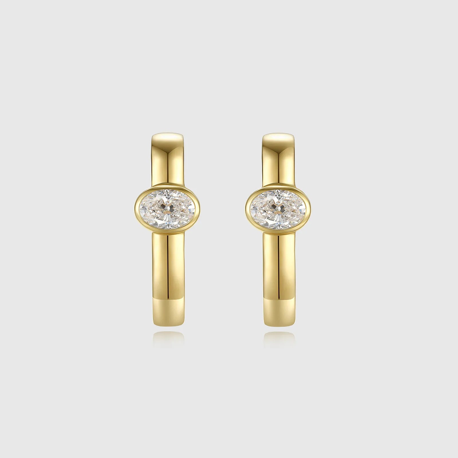 Airy Hollow Gold Bezel-Set Oval Diamond Hoop Earrings