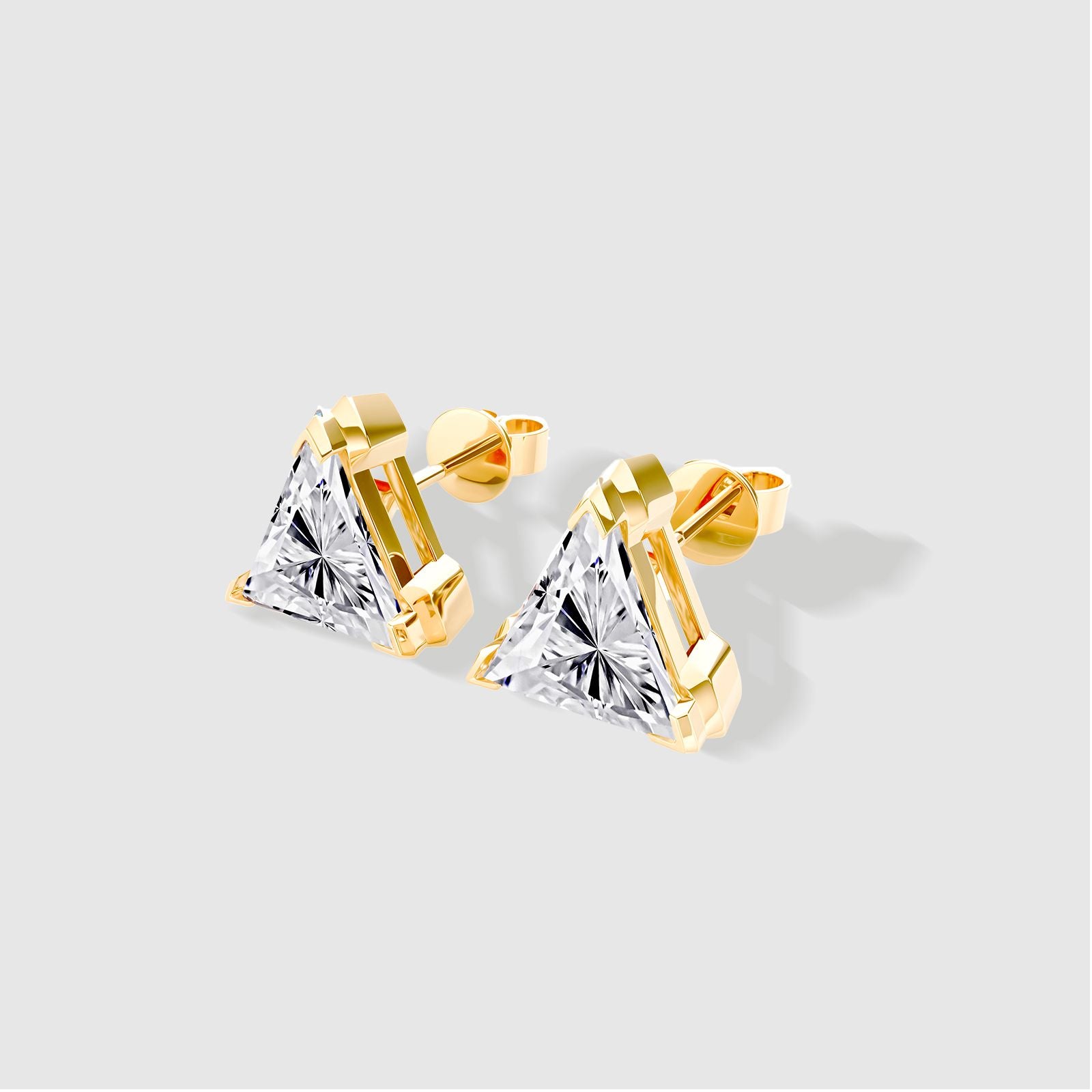 Yellow gold trillion cut diamond stud earrings #Yellow Gold