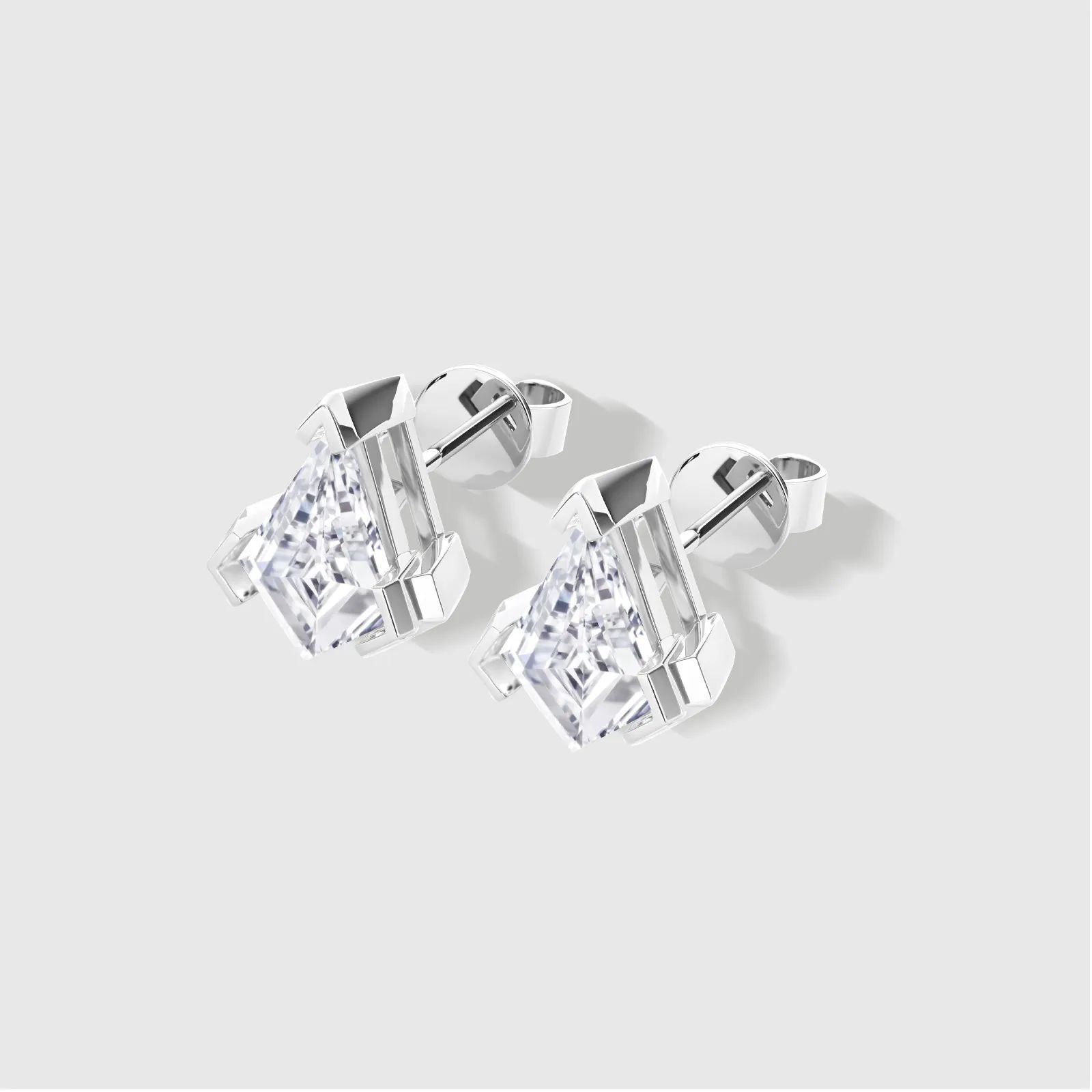 Kite-cut diamond stud earrings, sustainable fine jewelry #White Gold