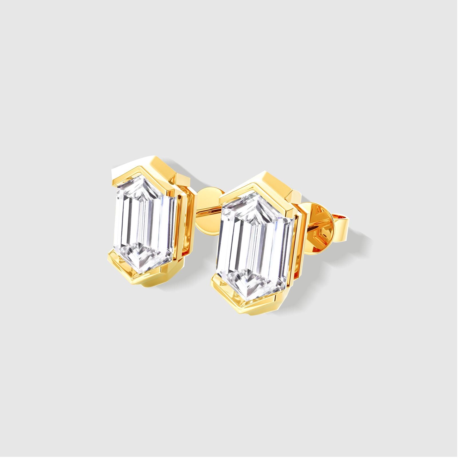 Hexagon diamond earrings. Classic and stylish for everyday wear. #Yellow Gold
