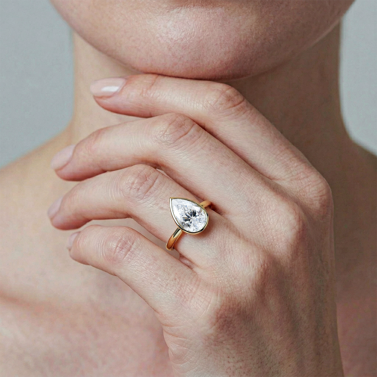 Pear Bezel Lab Diamond Ring in Solid Gold 1-3ct