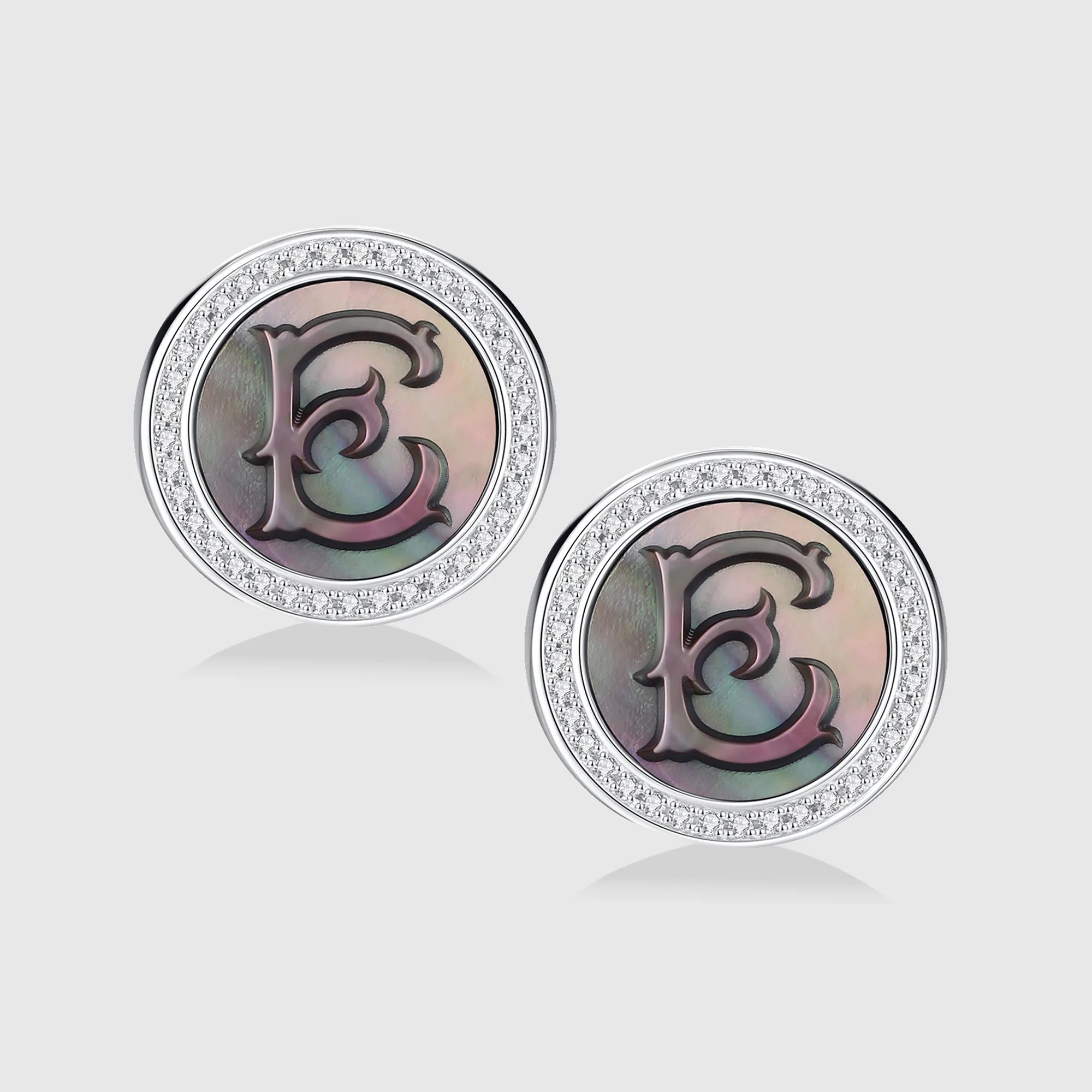 Initial E Stud Earring – Silver & Mother of Pearl