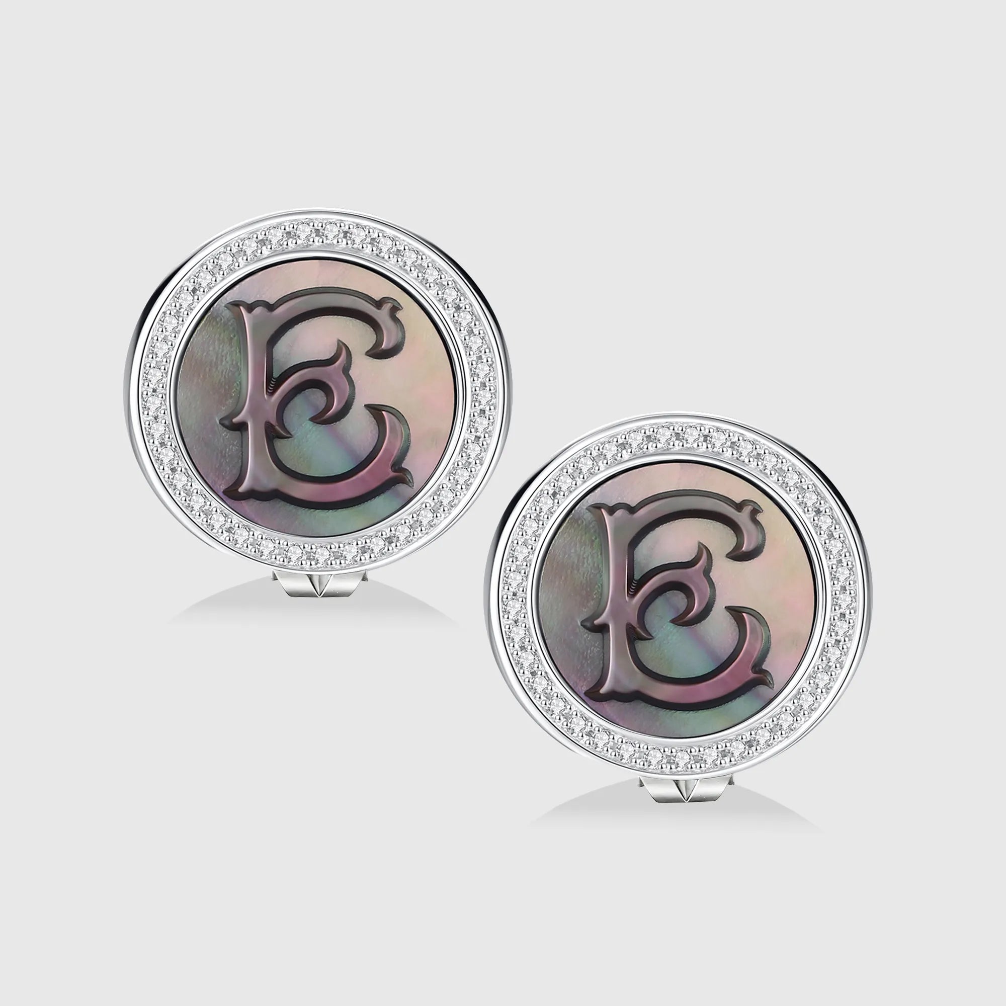 Initial E Stud Earring – Silver & Mother of Pearl