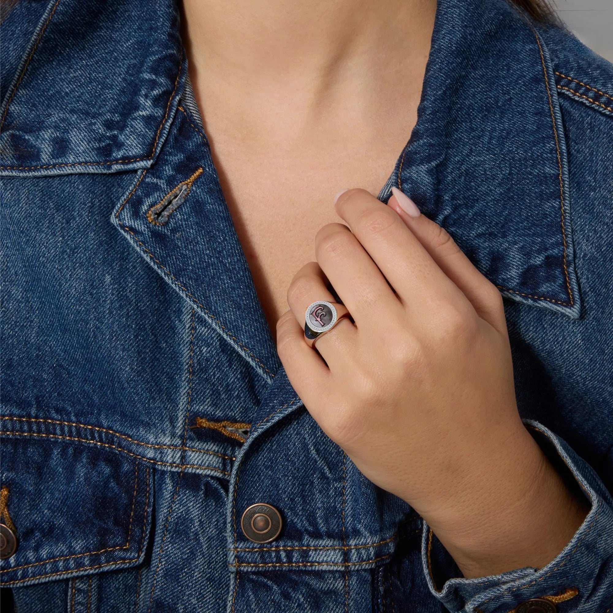 Custom Vintage Signet Alphabet Ring丨Initial F