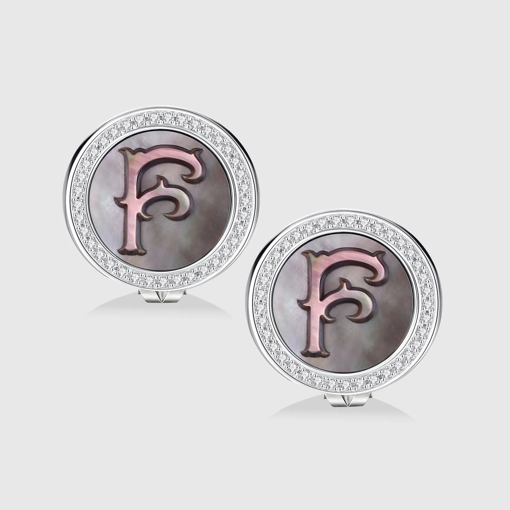 Initial F Stud Earring – Silver & Mother of Pearl