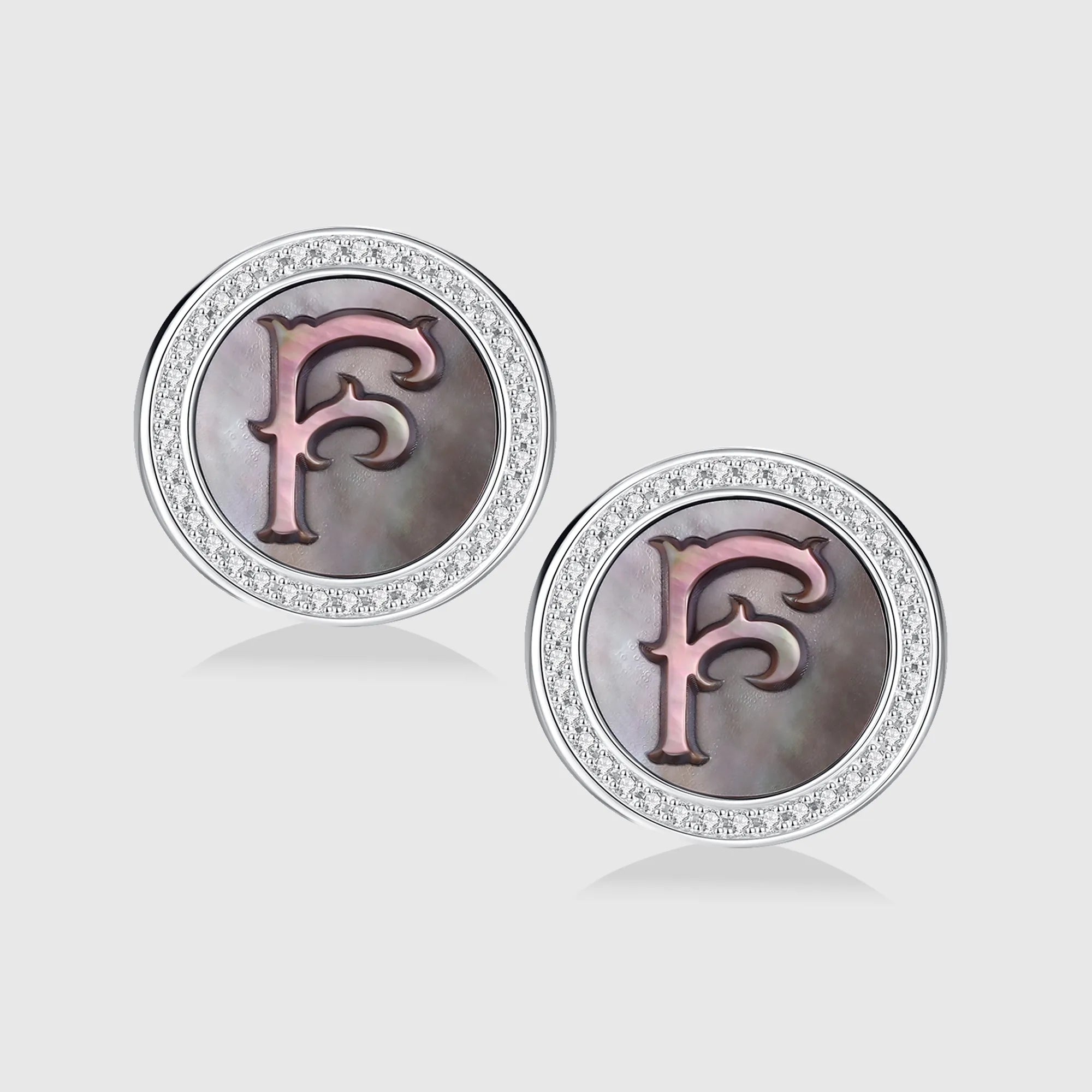 Initial F Stud Earring – Silver & Mother of Pearl