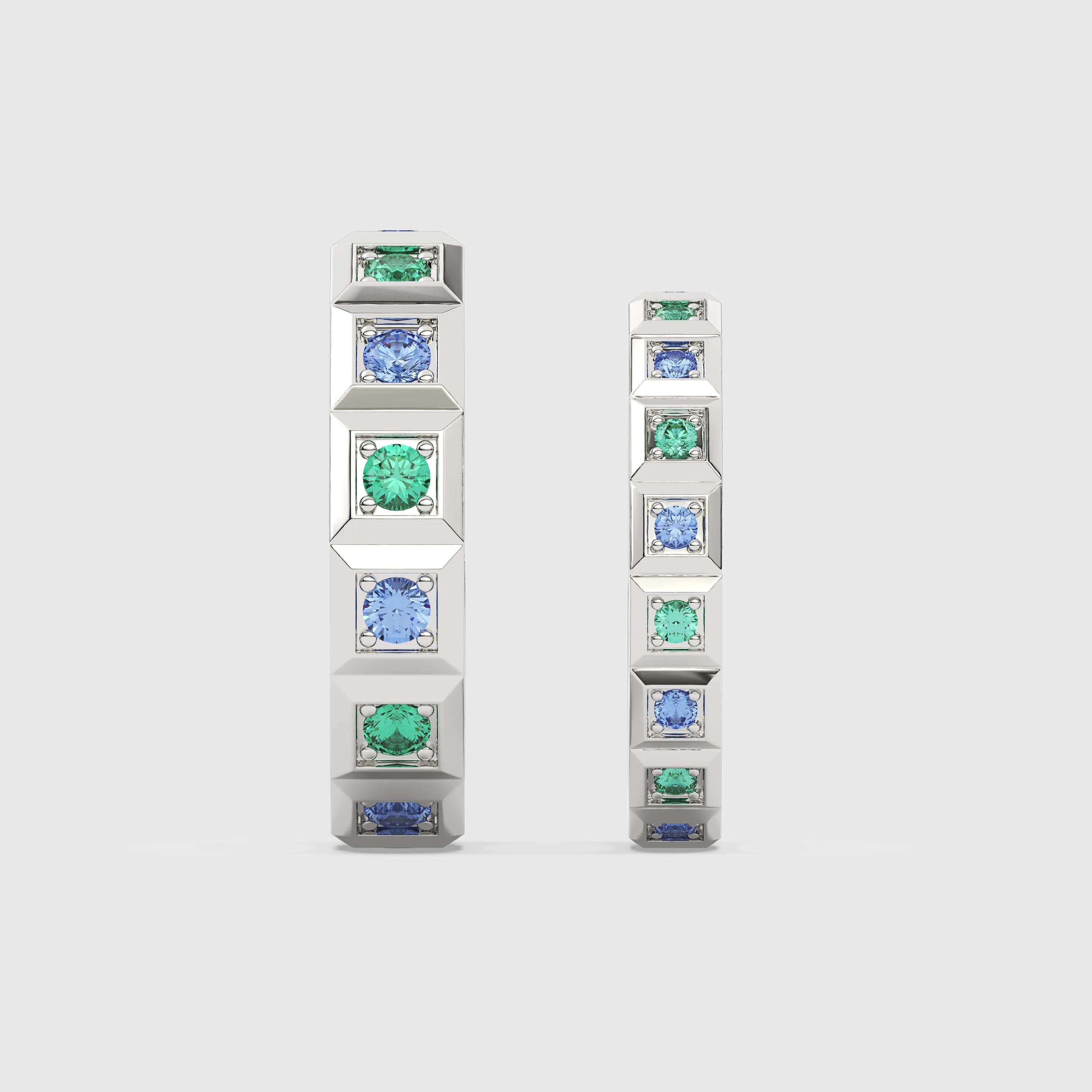Emerald & Sapphire Geometric Couple Ring 2PCs