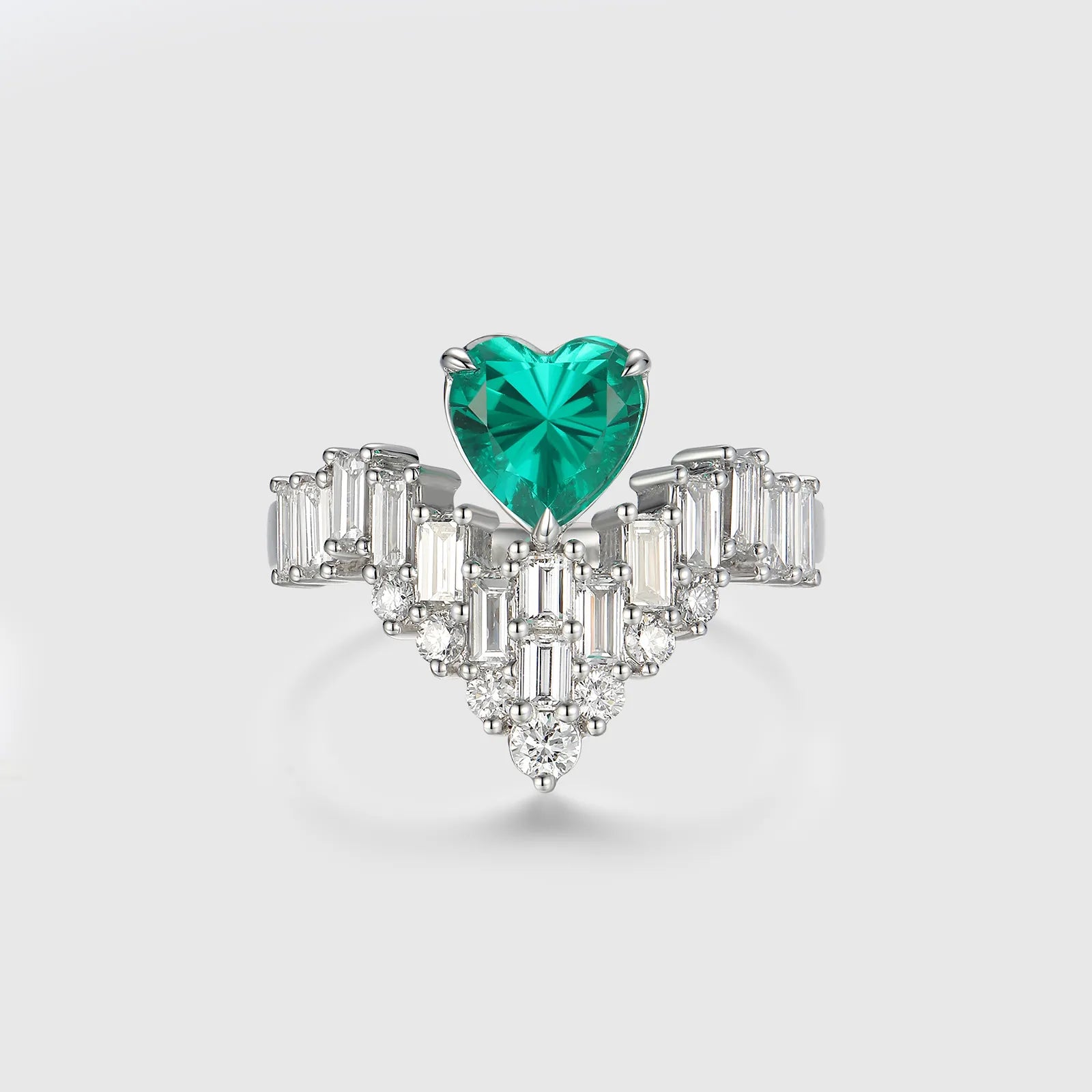 Heart-shaped Emerald & Baguette-Cut Gemstone Ring