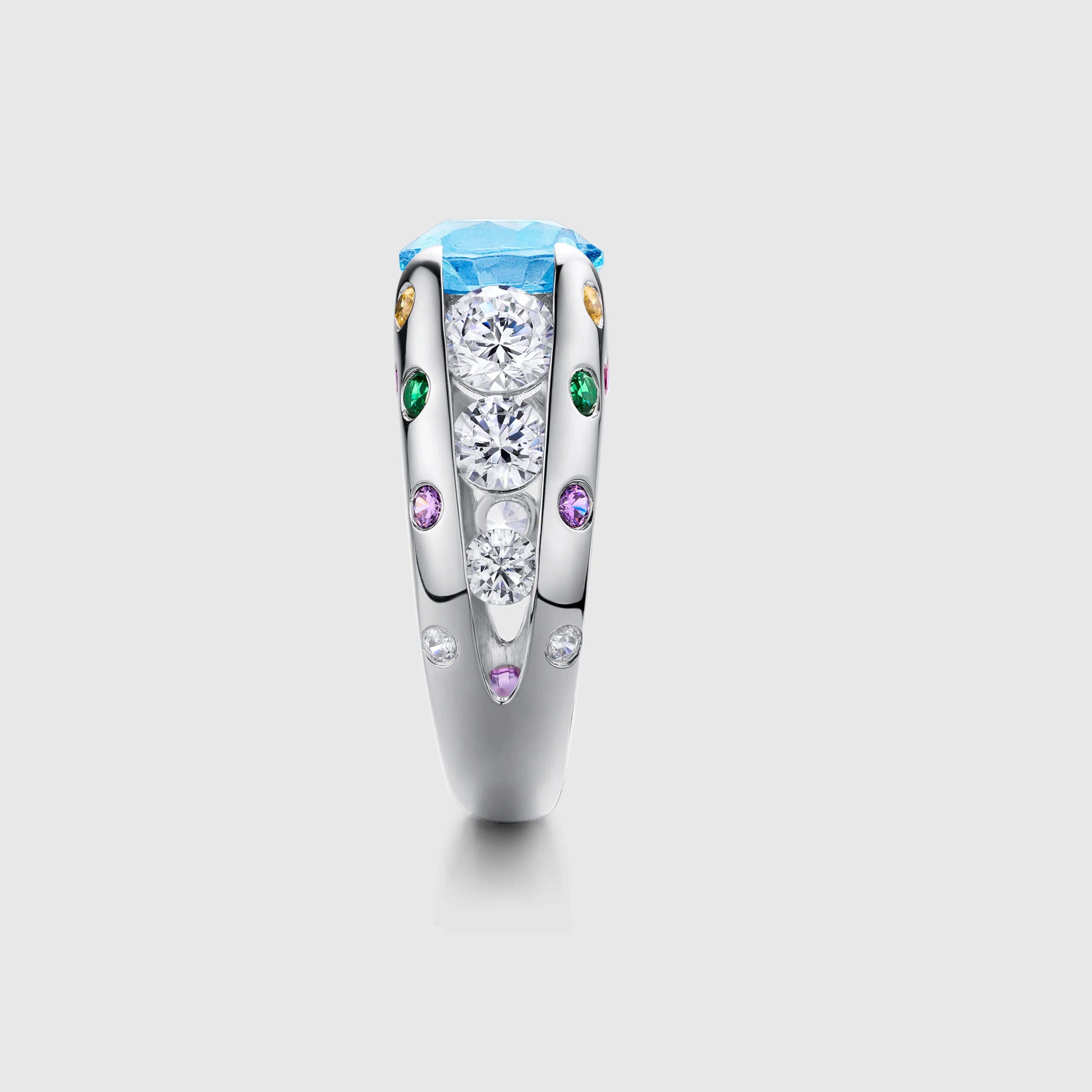 Aquamarine Oval Cut Gemstone Ring with Multicolor Design Band