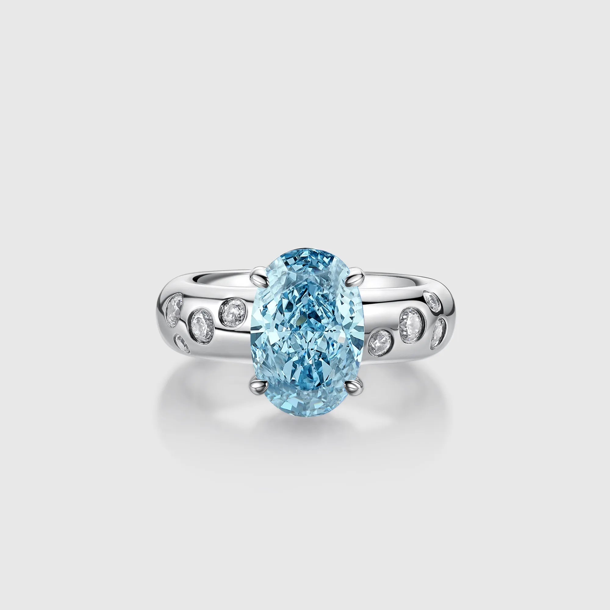 Oval Aquamarine Engagement Ring with Bezel Side Stones