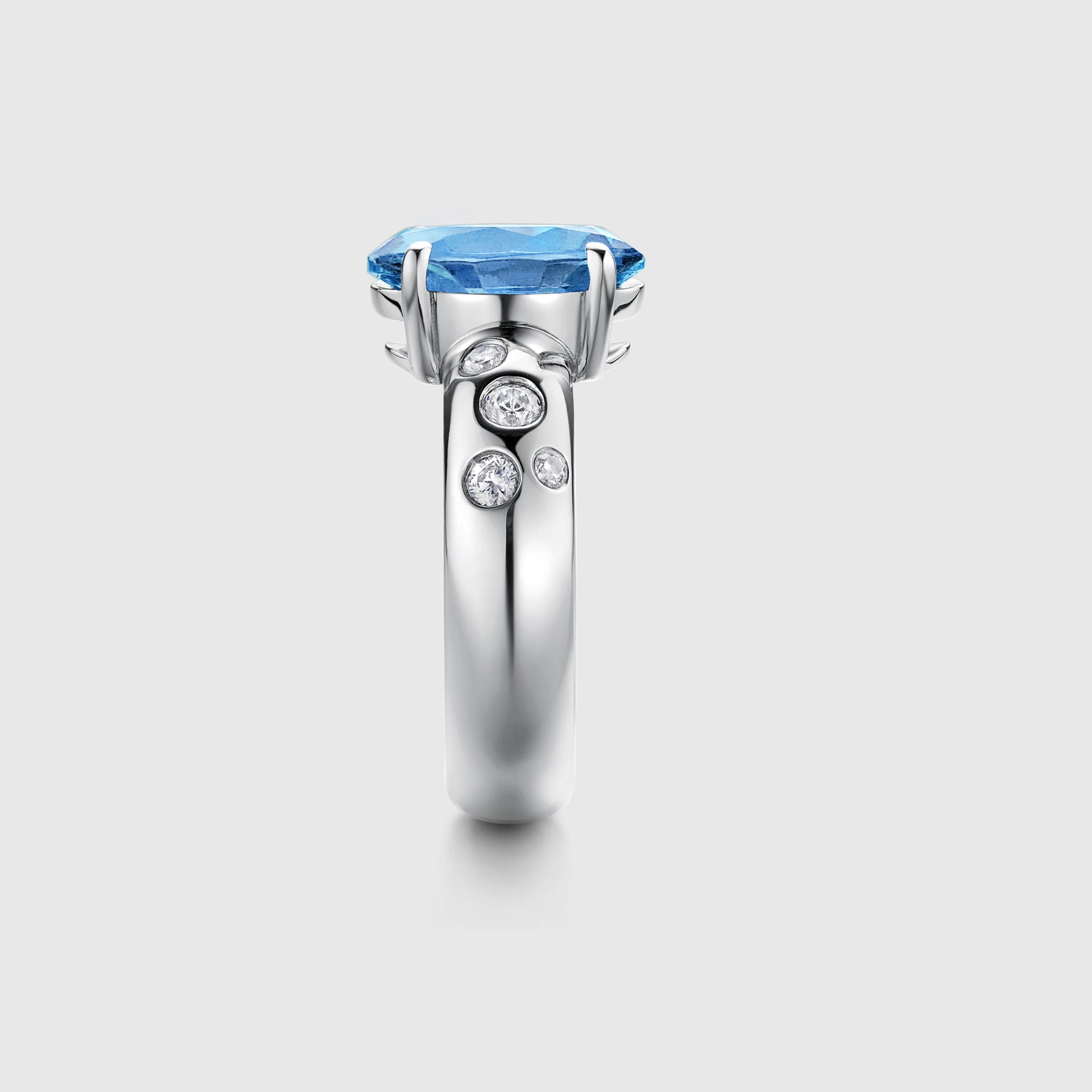 Oval Aquamarine Engagement Ring with Bezel Side Stones